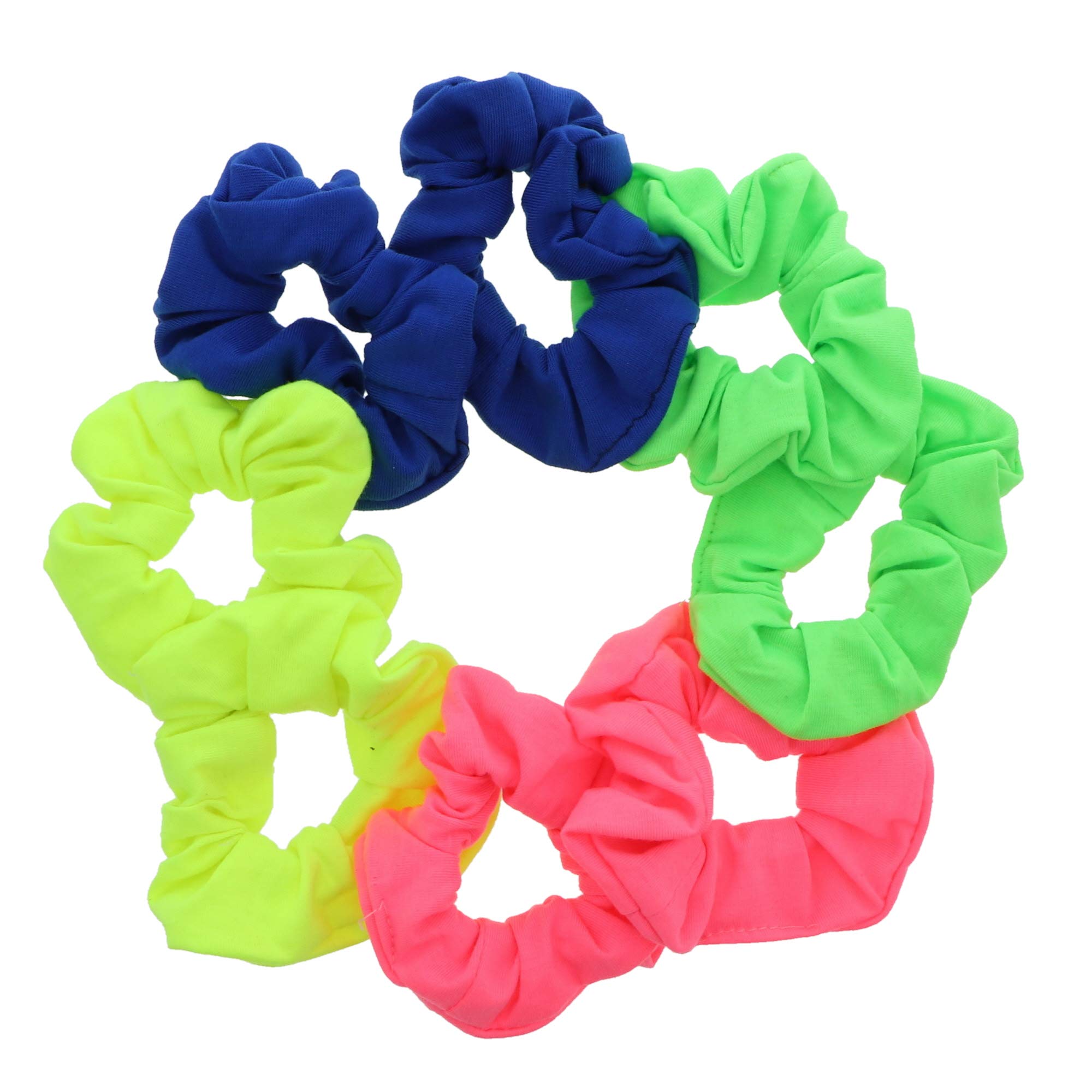 Set of 8 Neon Color Solid Scrunchies Hair Scrunchy - Pink Yellow Green Royal for Women Girls Workout Party Travel
