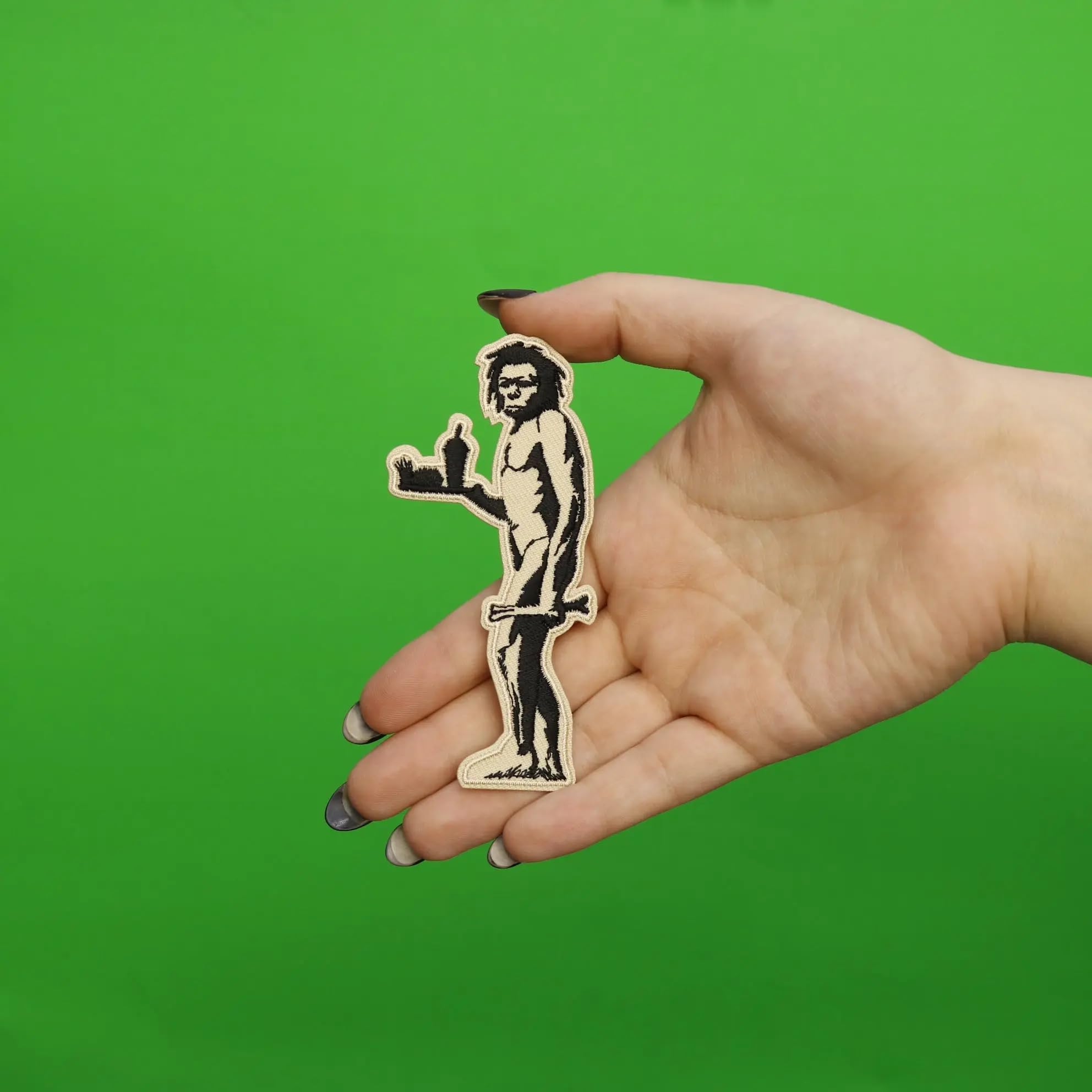 Banksy The Caveman With Fast Food Photo Patch - Embroidered Iron On Street Art for Jackets, Bags & DIY Crafts - Punk Rock Fashion Accessories for Men & Women