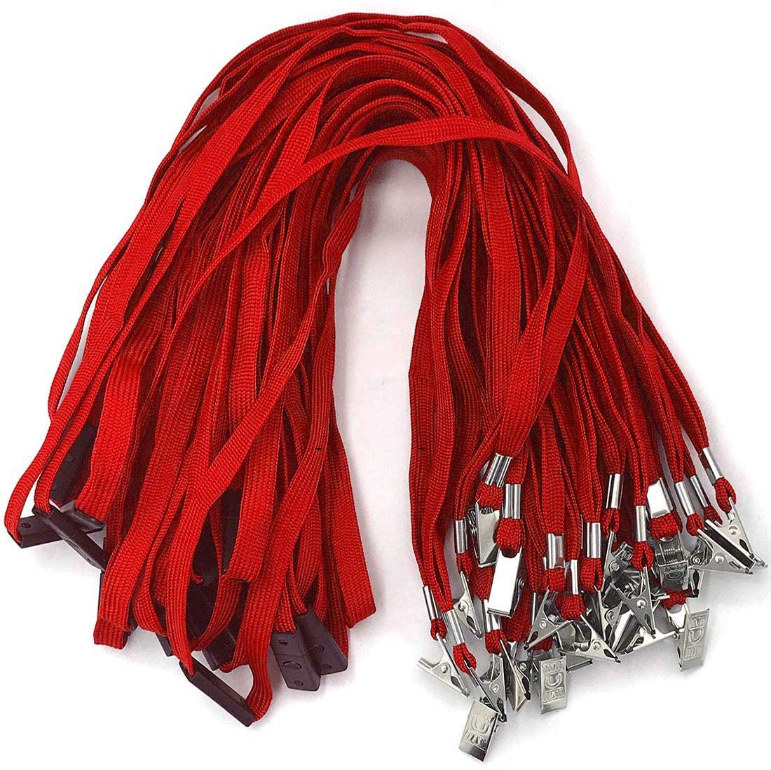 Breakaway Safety Lanyards - 25 PCS Red Badge Lanyards with Bulldog Clip for Work & Events