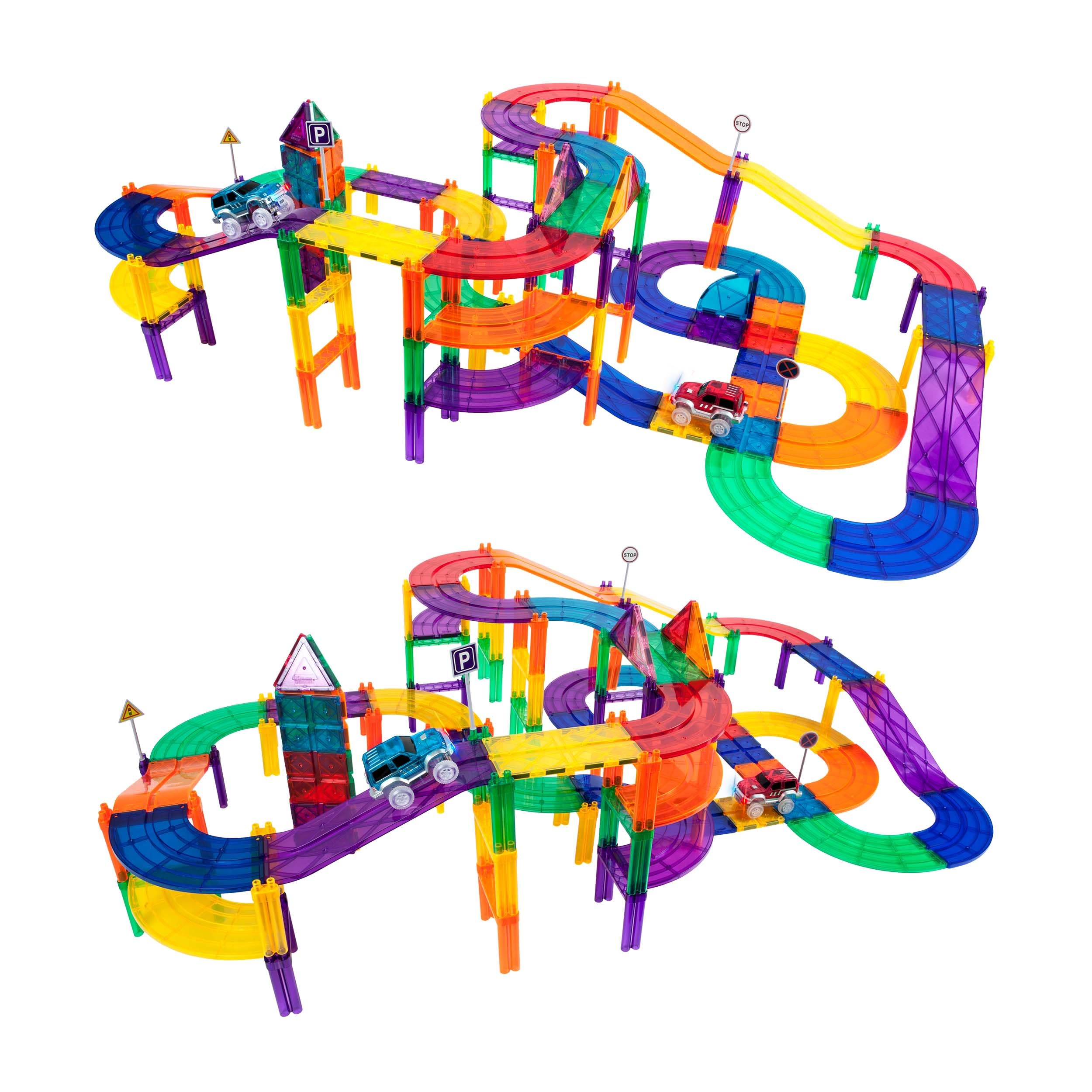 PicassoTiles 100-Piece Magnetic Race Car Track Set with LED Cars & Idea Book - STEM Learning Toy for Kids, Fine Motor Skills & Creativity Development - Perfect for Playtime, Birthday Gifts & Educational Activities