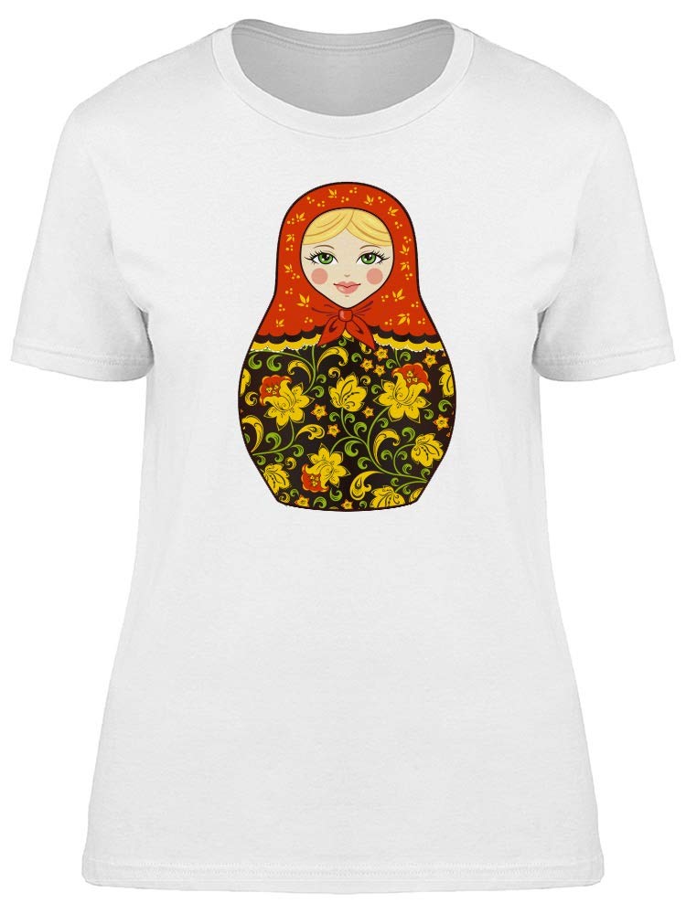Red Russian Doll Matryoshka T-Shirt for Women - Vintage Folk Art Inspired Casual Tee for Everyday Wear, Travel & Cultural Events