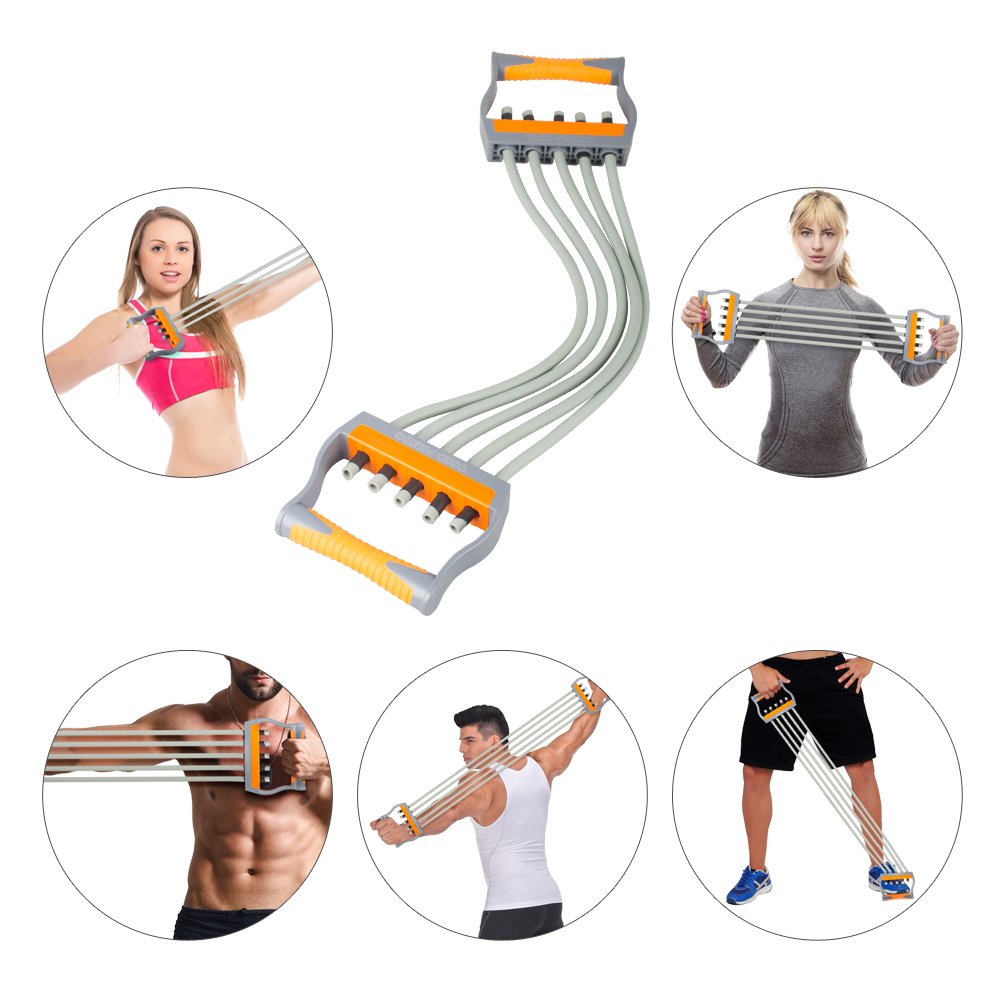 TOCO FREIDO Adjustable Chest Expander - 5 Resistance Tubes for Arm Strength Training, Home Gym Equipment for Muscle Building & Fitness | Perfect for Home Workouts, Strength Training & Physical Therapy