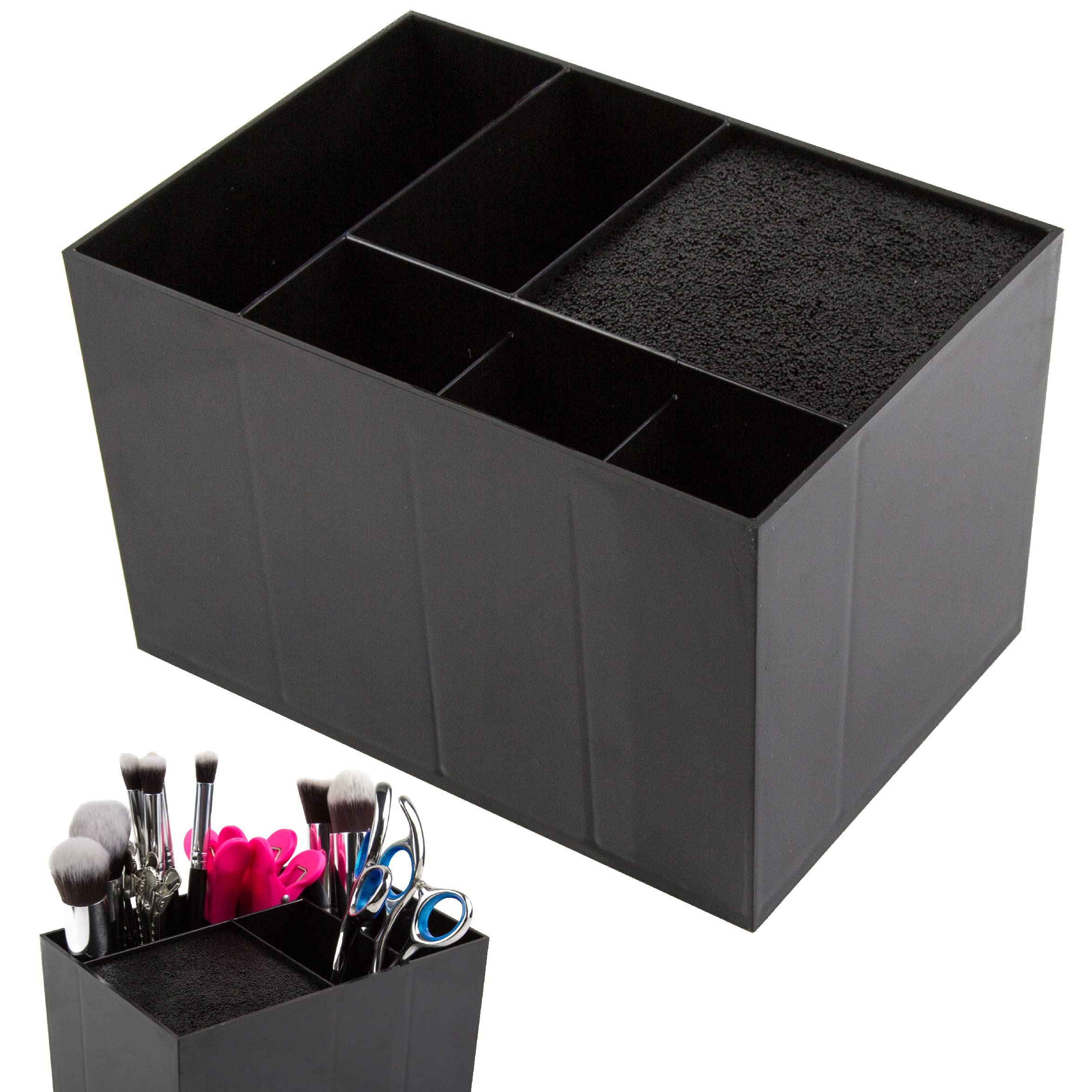 Professional Hair Stylist Organizer - Barber Scissor Holder Box with Shear Storage - Salon Station Accessory for Hairstylists & Barbers (Black) - Perfect for Salon Counters, Home Styling Stations & Mobile Barber Kits