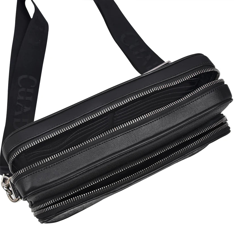 BOC04FU Men's Black Casual Caiman Leather Chest Clutch Bag - Stylish Crossbody Messenger Bag for Everyday Use, Travel & Outdoor Activities