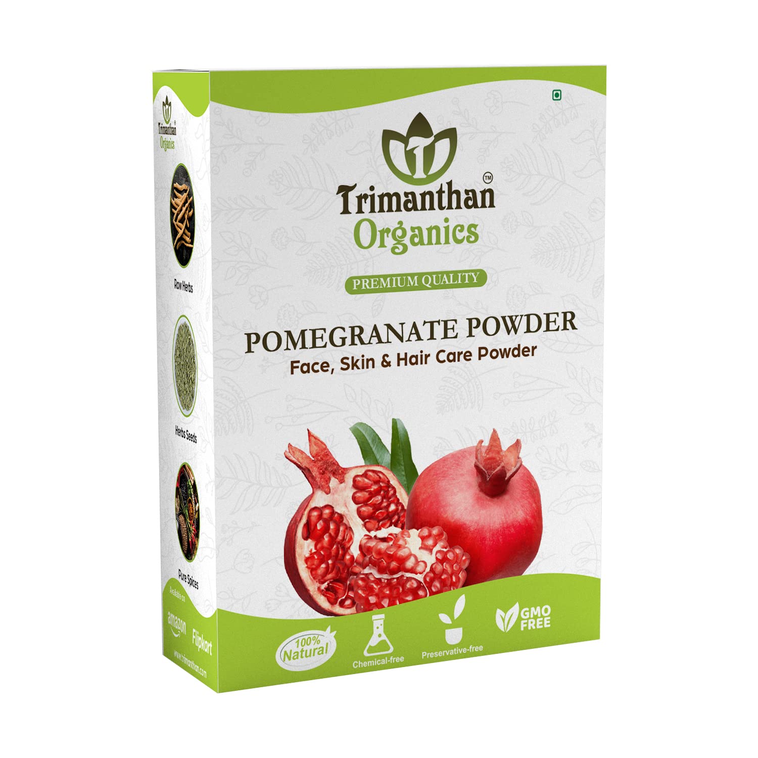 TRIMANTHAN ORGANICS 100% Pure Pomegranate Powder for Hair Growth & Skin Care - Natural Face Mask, Anti-Aging Treatment (100g) | DIY Beauty Recipes, Organic Skincare Routine, Vegan Hair Treatment
