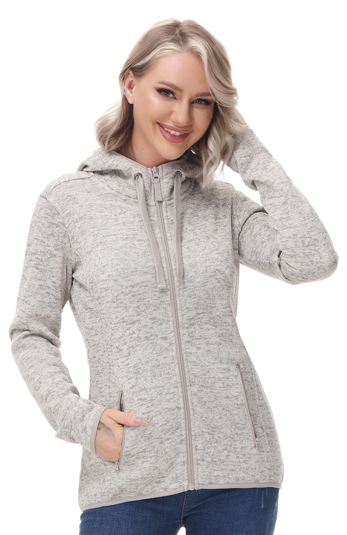 Women's Fleece-Lined Zip Up Sweater Jacket - Warm Knitted Cardigan with Pockets | Cozy Winter Outerwear for Casual Wear & Outdoor Activities
