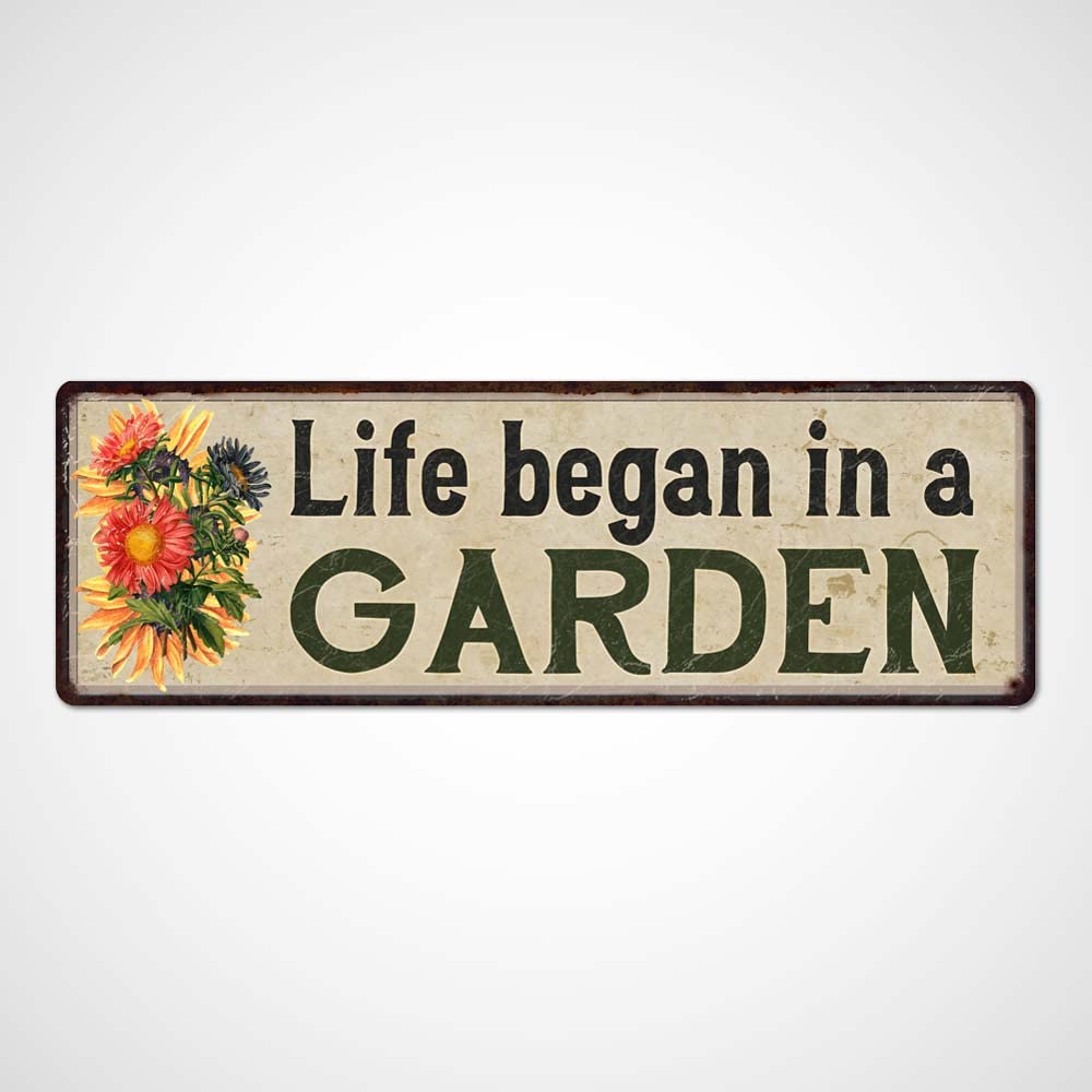 Vintage Rustic Metal Garden Sign - 8x24 Inch Matte Finish Tin Art Plaque for Patio, She Shed & Home Decor | Perfect Gardening Gift for Mom | Outdoor & Indoor Wall Decor | Farmhouse Style Home & Garden Decoration