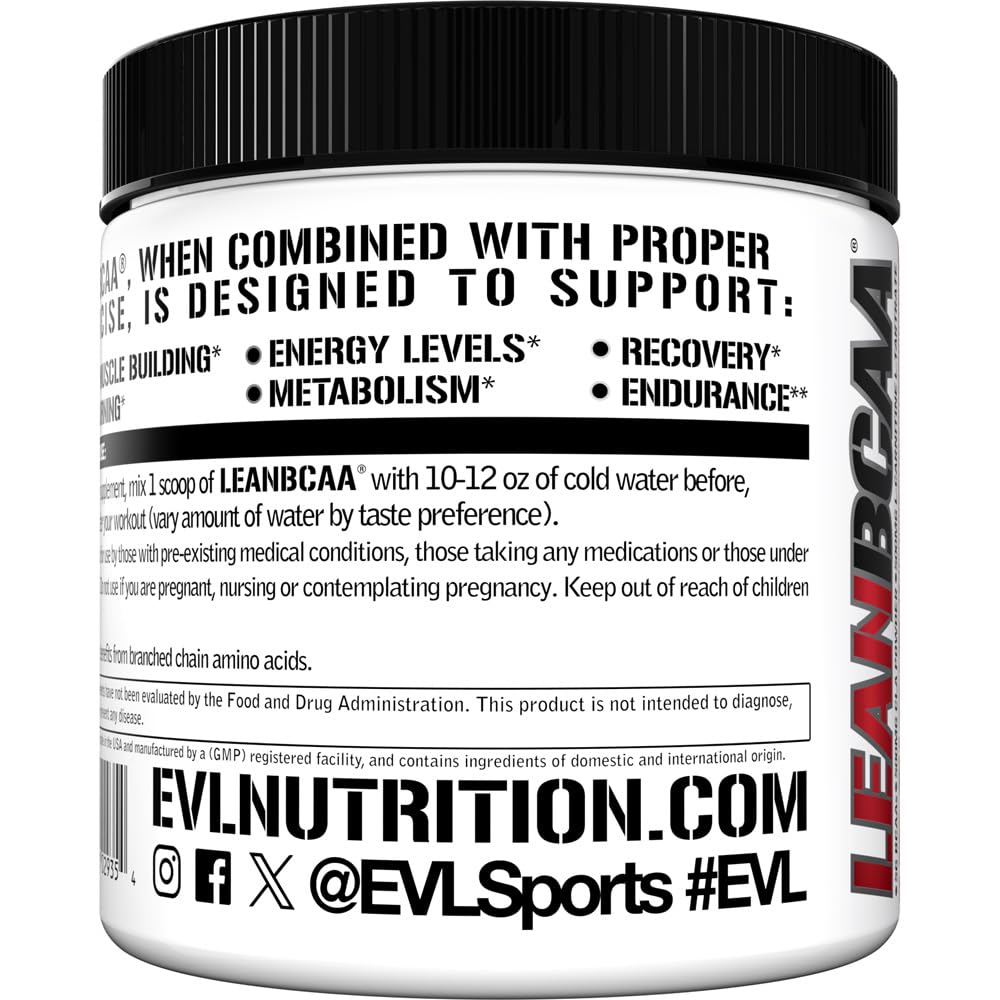 Evlution Stimulant-Free Lean BCAA Powder with CLA & Carnitine - 2:1:1 Branched Chain Amino Acids for Muscle Recovery, Fat Burn & Metabolism - Fruit Punch Flavor - Ideal for Post-Workout Recovery & Weight Management