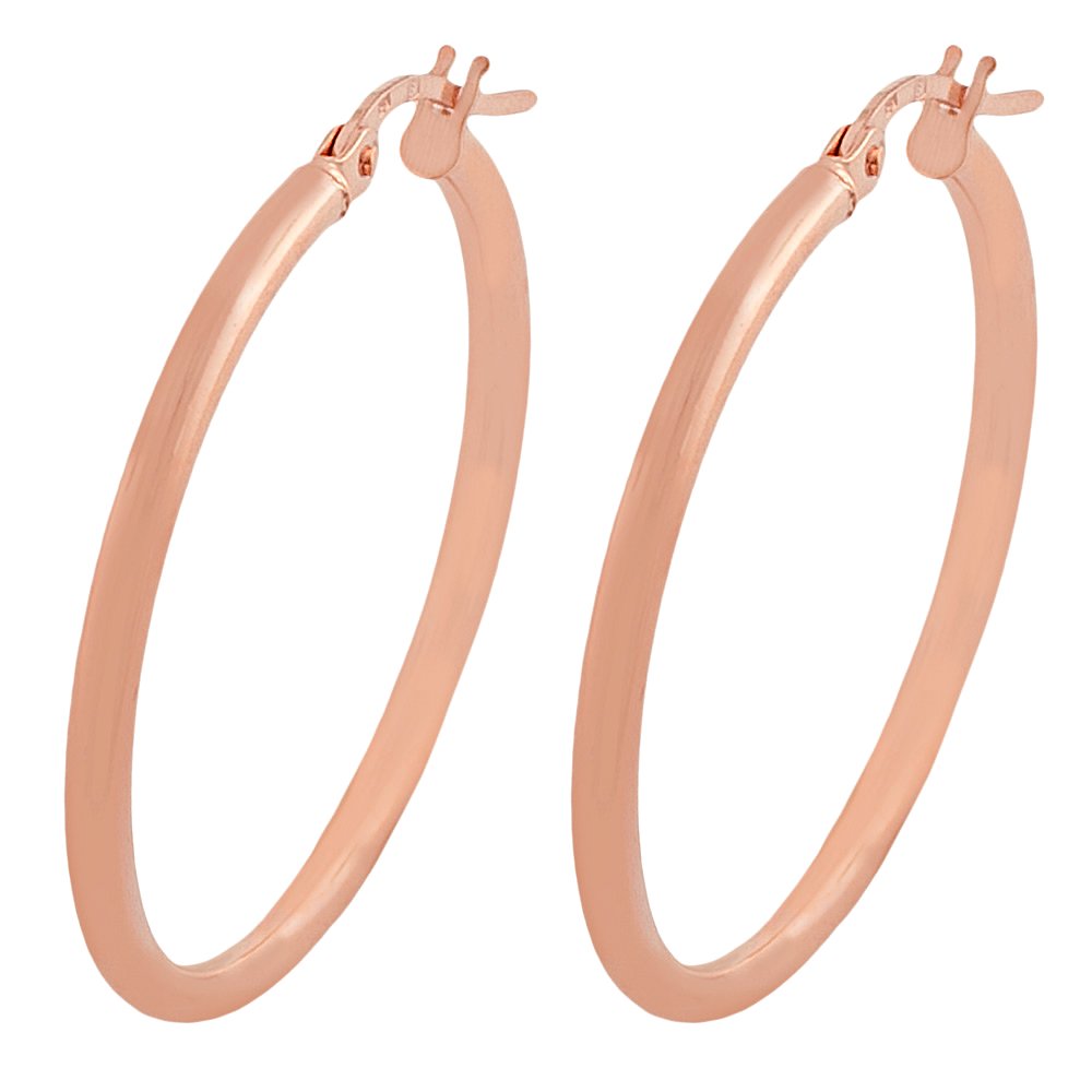 14K Rose Gold Polished Hoop Earrings for Women - 2x25mm Small Huggie Hoops - Perfect for Everyday Wear, Work & Special Occasions