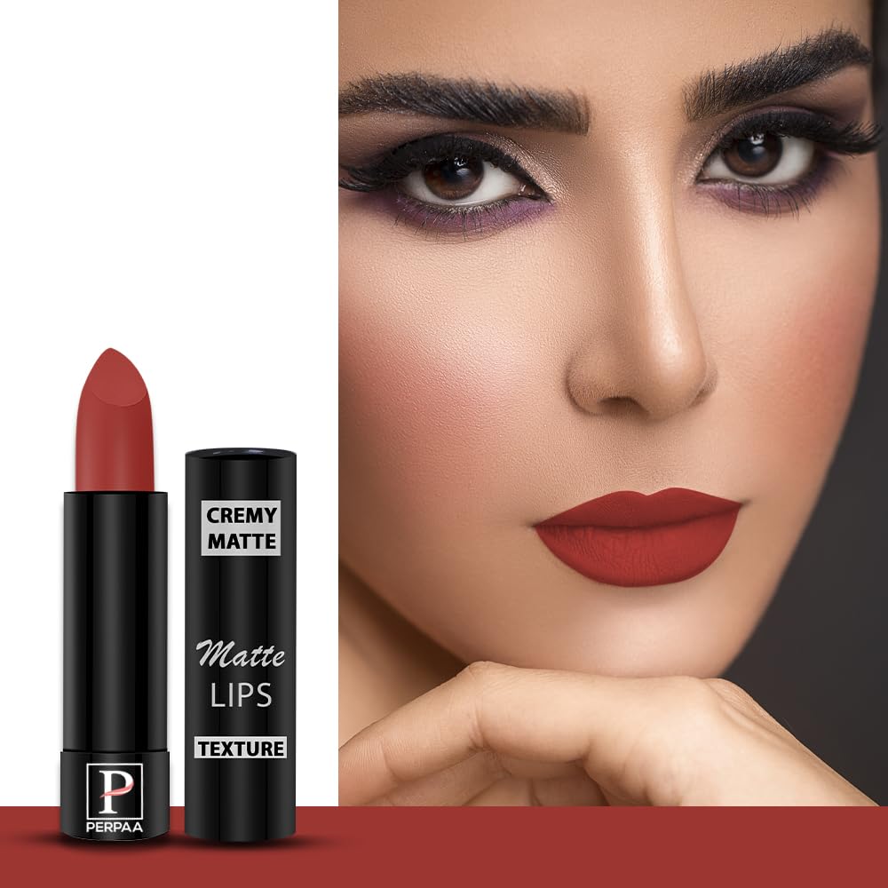PERPAA Creamy Matte Lipstick - Long Lasting, Smudge Proof, One Swipe Application - 3.5g Each - Set of 2 (Red Bloom, Rust Orange) - Perfect for Everyday Wear, Date Night & Special Occasions