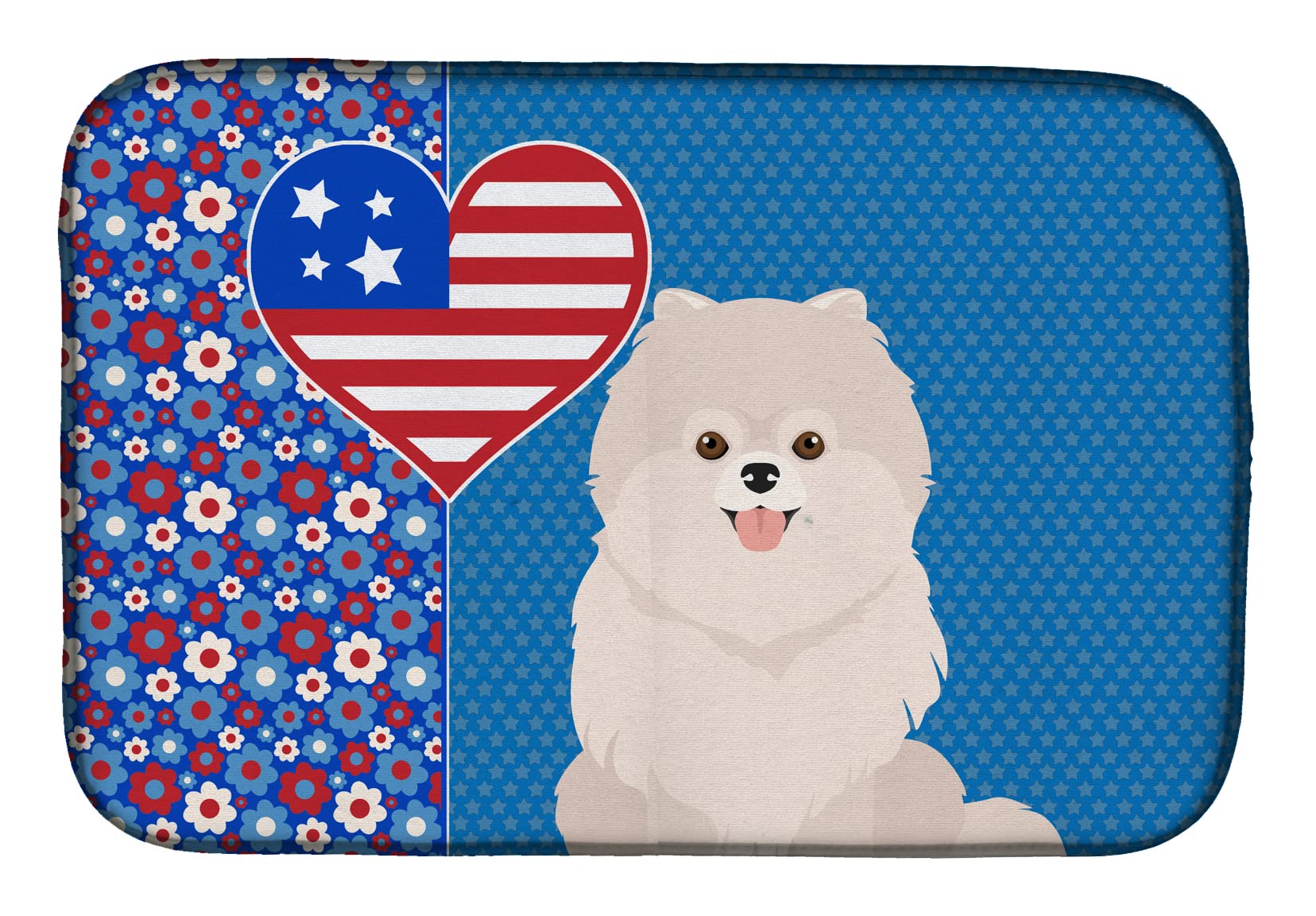 White Pomeranian Dish Drying Mat - Absorbent Kitchen Counter Pad (14x21