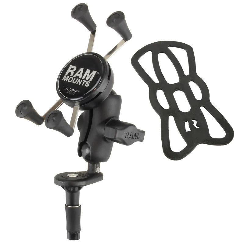 RAM Fork Stem Mount with Double Socket Arm & Universal X-Grip Phone Holder - Compatible with Motorcycles, Bikes & ATVs - Secure Phone Mount for GPS Navigation & Hands-Free Riding (RAM B-176-A-UN7U)