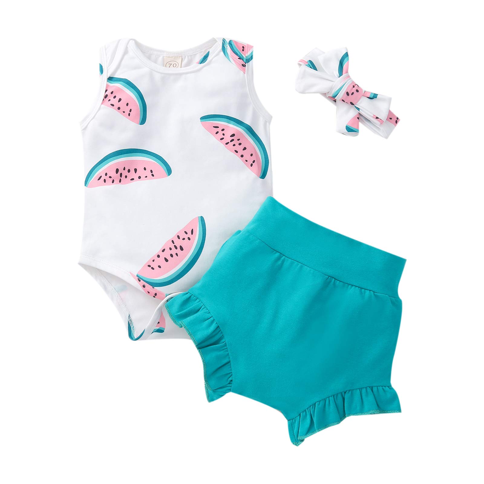 Newborn Baby Girl Summer Outfit - Sleeveless Jumpsuit Bodysuit with Ruffled Shorts & Headband | Cute Infant Romper for Playdates, Beach Trips & Photo Shoots