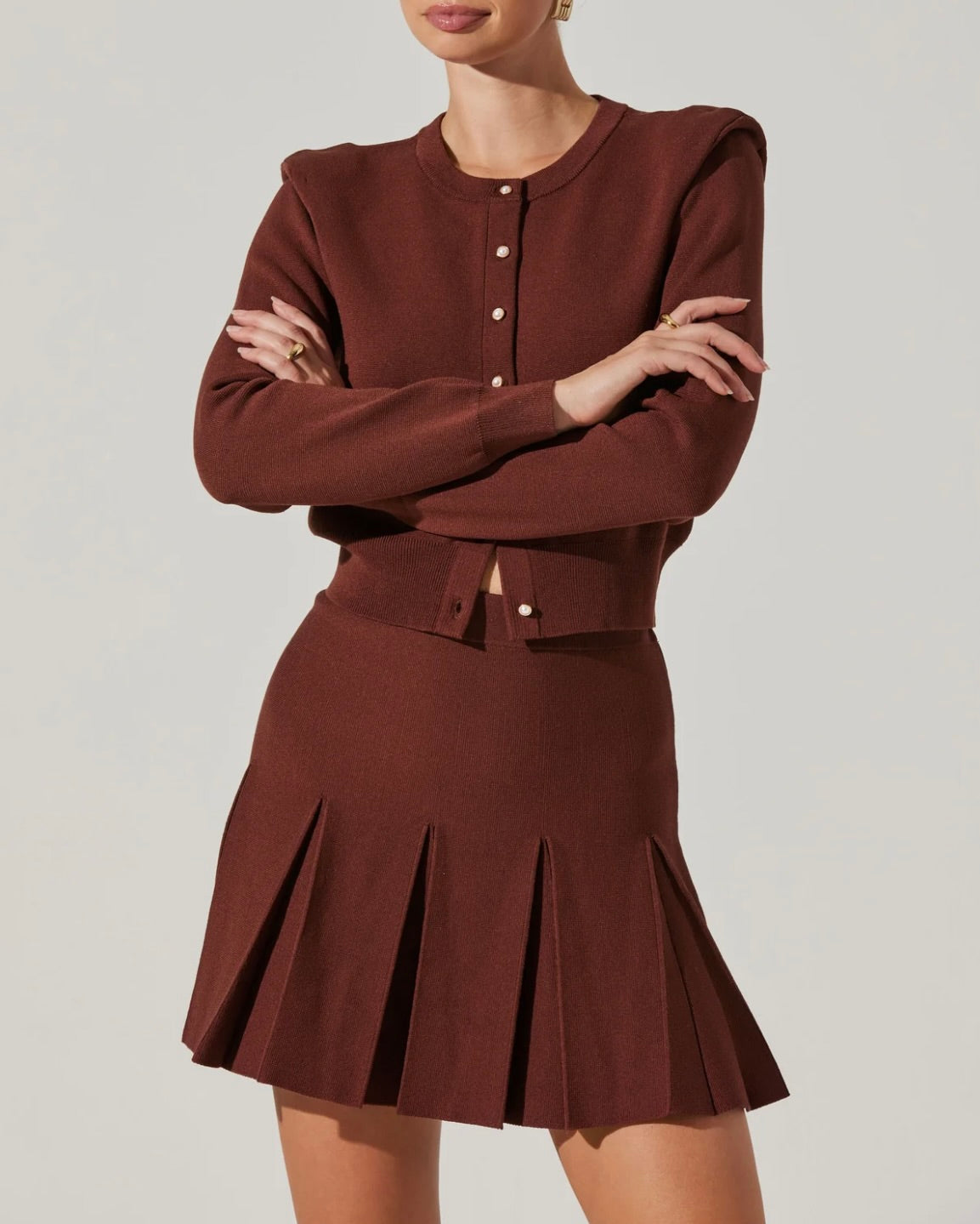 Denisa Faux Pearl Button Cardigan for Women - Elegant Mulberry Knit Sweater for Office, Date Night & Fall Layering
