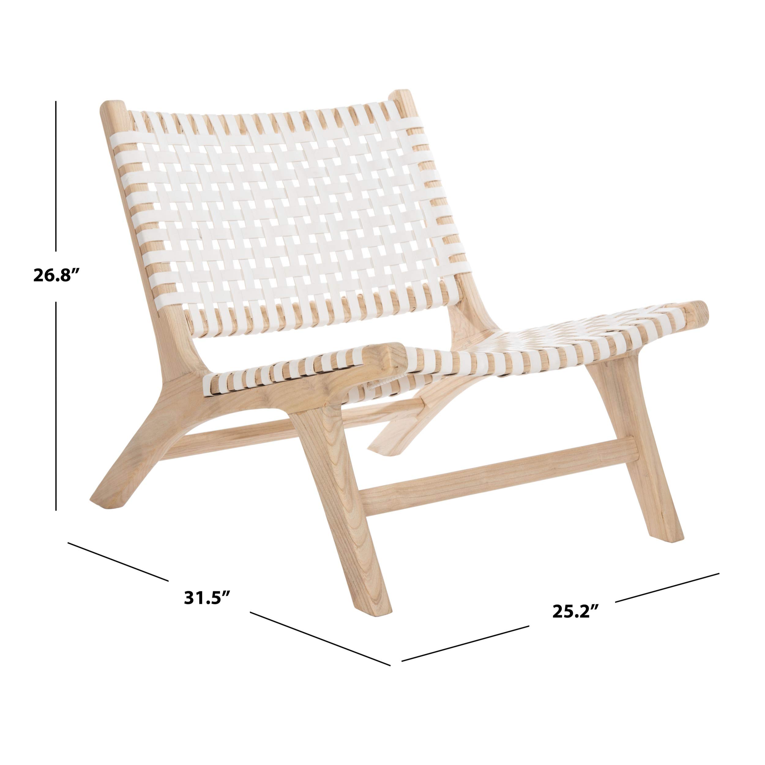 Safavieh Home Luna Natural & White Leather Woven Accent Chair - Modern Living Room, Bedroom, Office Decor - Stylish Seating for Home & Workspace