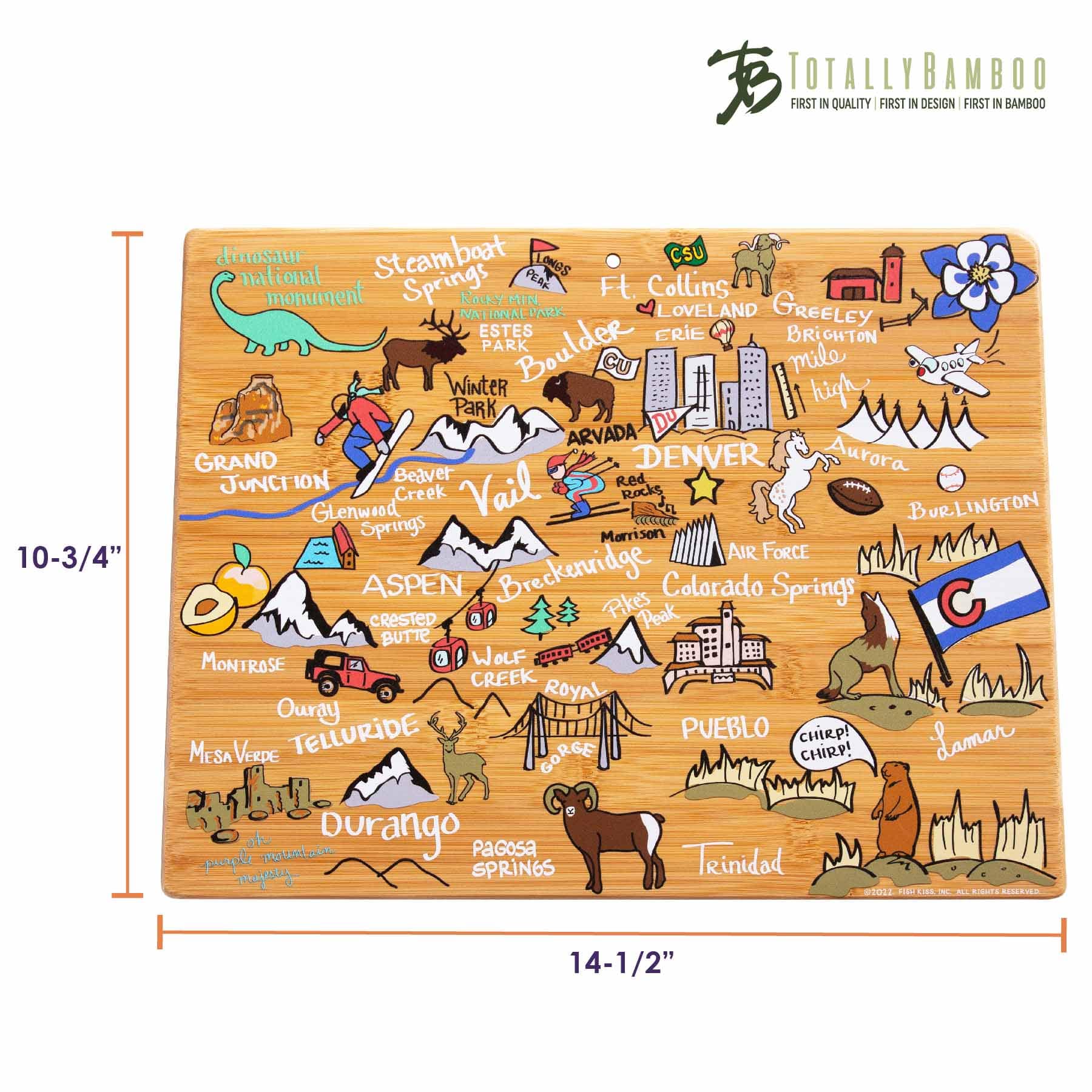 Premium Colorado Wood Cutting Board with Handcrafted Fish Kiss™ Artwork - Perfect for Kitchen Prep, Charcuterie Boards & Gift Giving