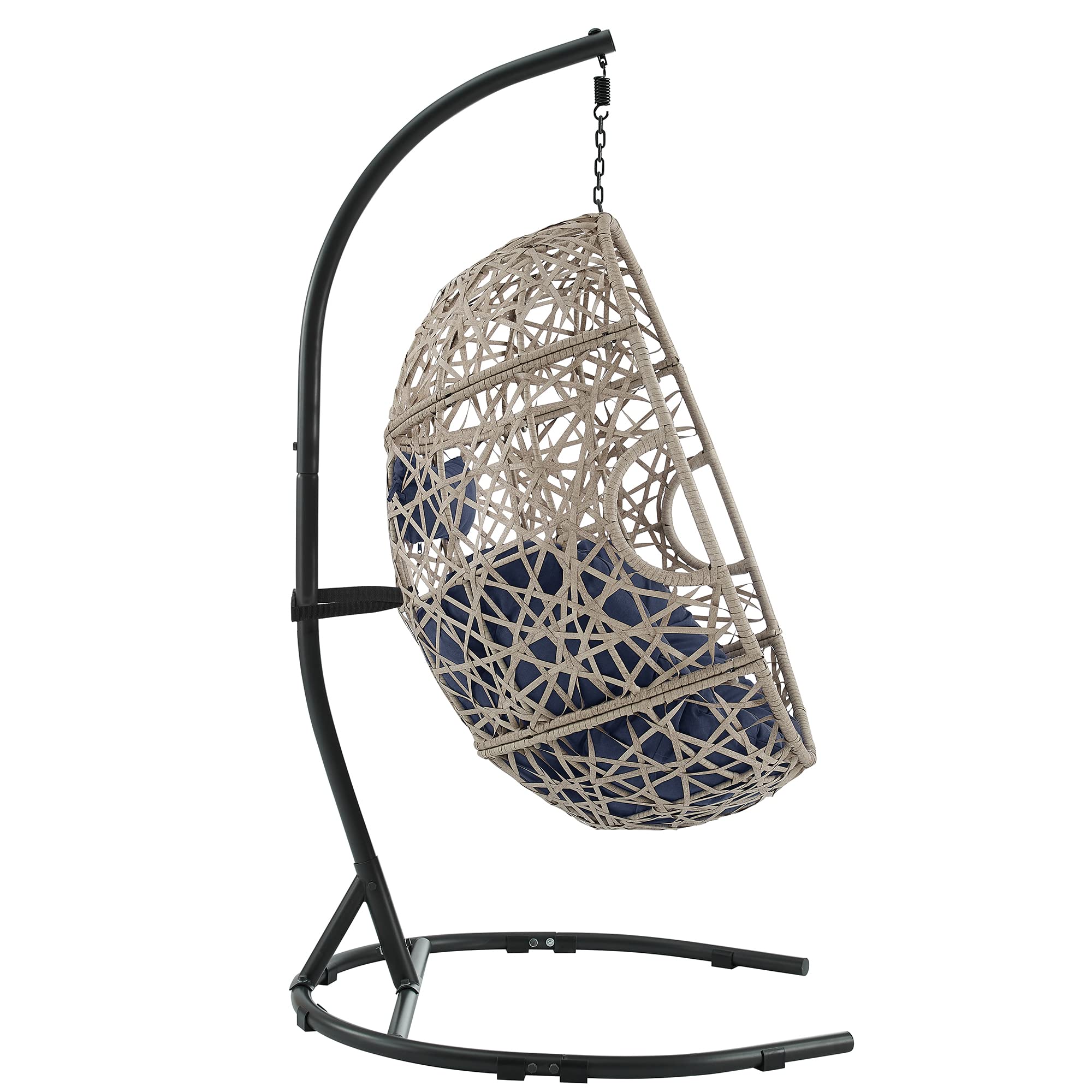 Ulax Outdoor Egg Chair Swing with Stand - Wicker Tear Drop Hammock Chair with Cushion (Navy) - Perfect for Patio, Garden, Backyard & Poolside Relaxation