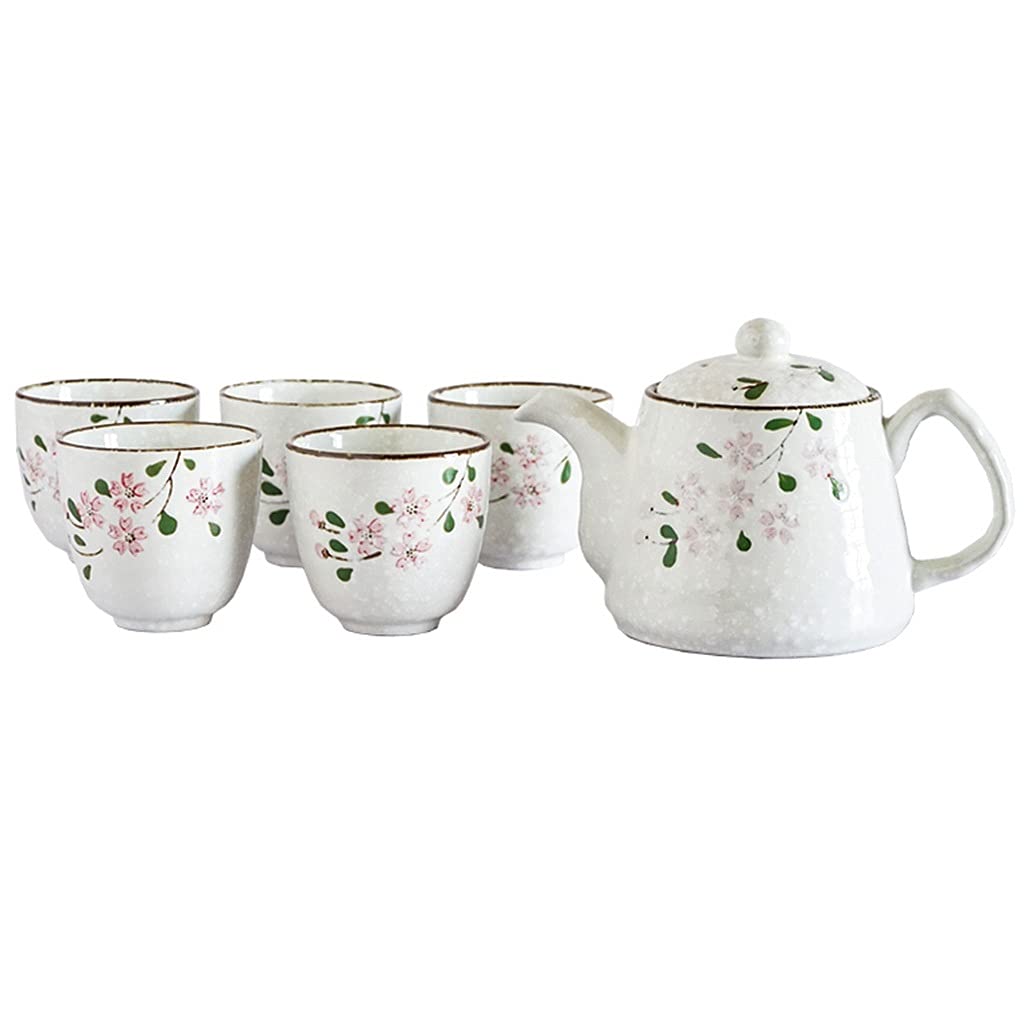 Premium Japanese Sakura Tea Set - 6-Piece Ceramic Teapot & Cups for Coffee, Black Tea & Herbal Tea | Elegant White Floral Design | Perfect for Afternoon Tea Parties, Home Decor & Gift Giving