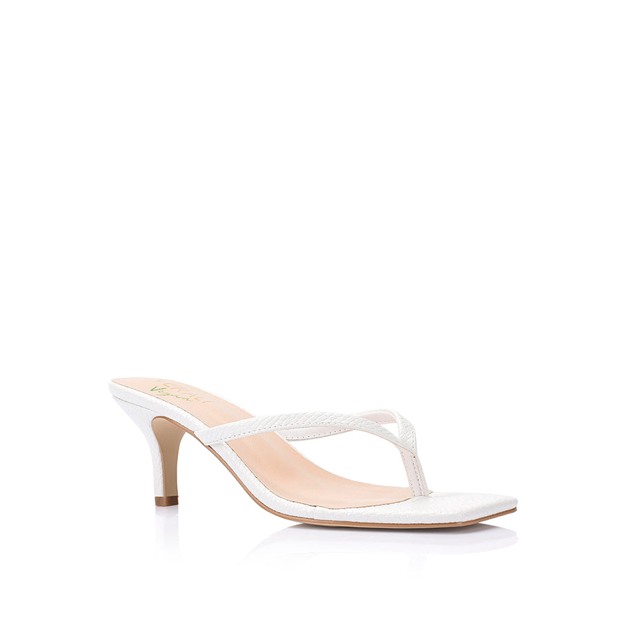 Taytum Heeled Thongs - Women's Fashion Sandals in Chalk White Snake Print | Perfect for Summer Outfits, Beach Vacations & Night Parties