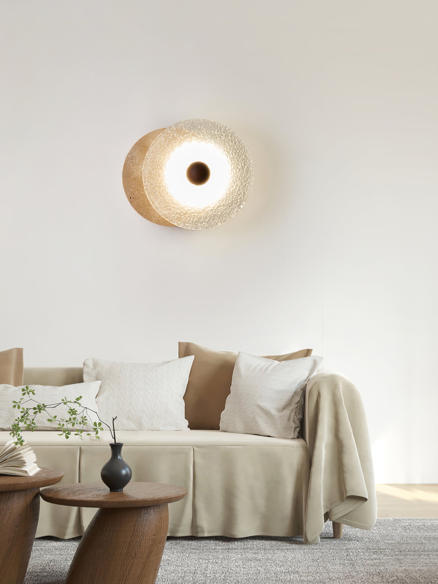 Aurora Travertine Wall Lamp - Modern Rustic Sconce Light Fixture for Bedroom, Living Room & Hallway - Dimmable LED Wall Lighting for Home Decor