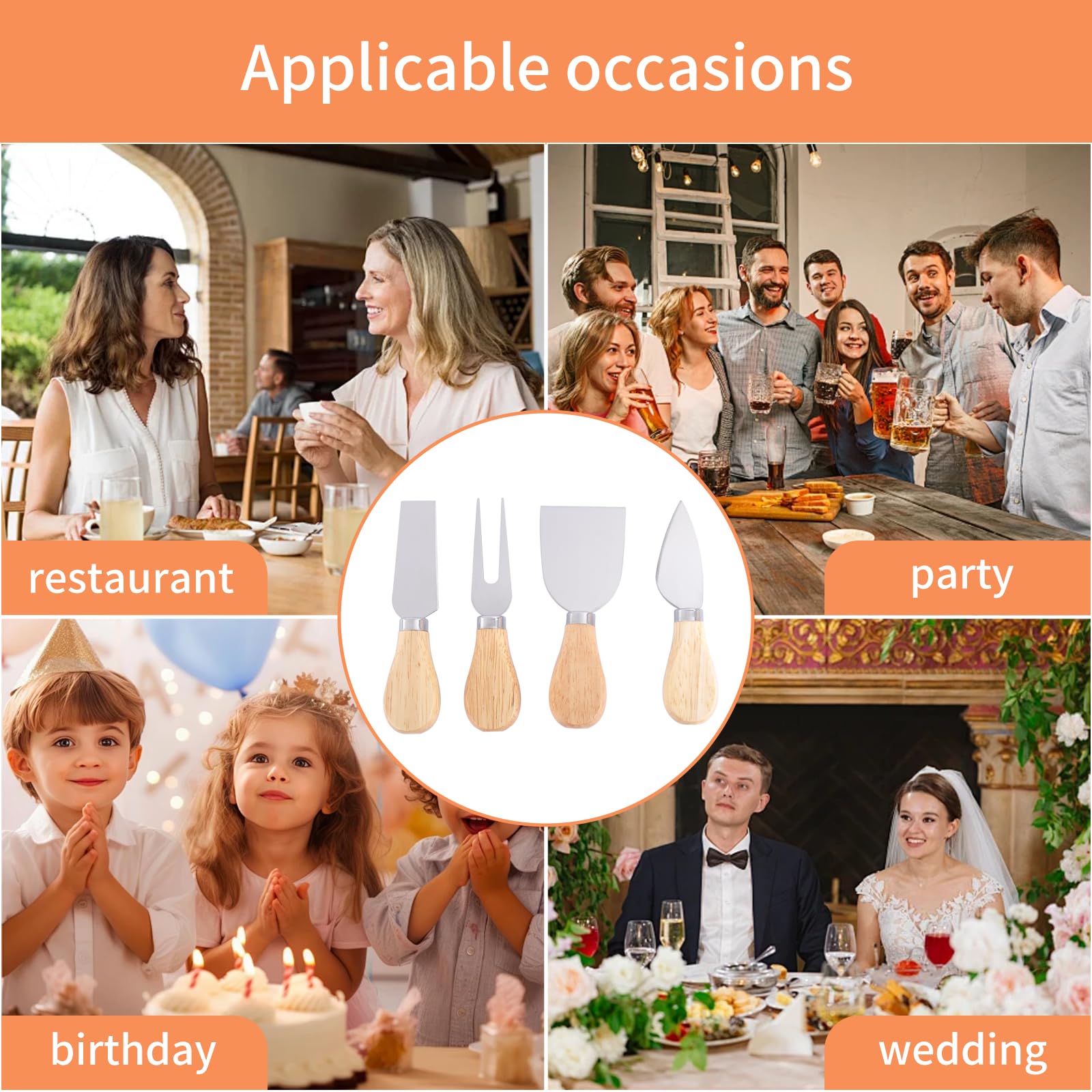 Premium 4-Piece Cheese Knives Set - Stainless Steel Cheese Knife, Fork, Slicer & Butter Knife with Ergonomic Rubberwood Handle - Perfect for Charcuterie Boards, Cheese Platters & Wine Pairing Parties