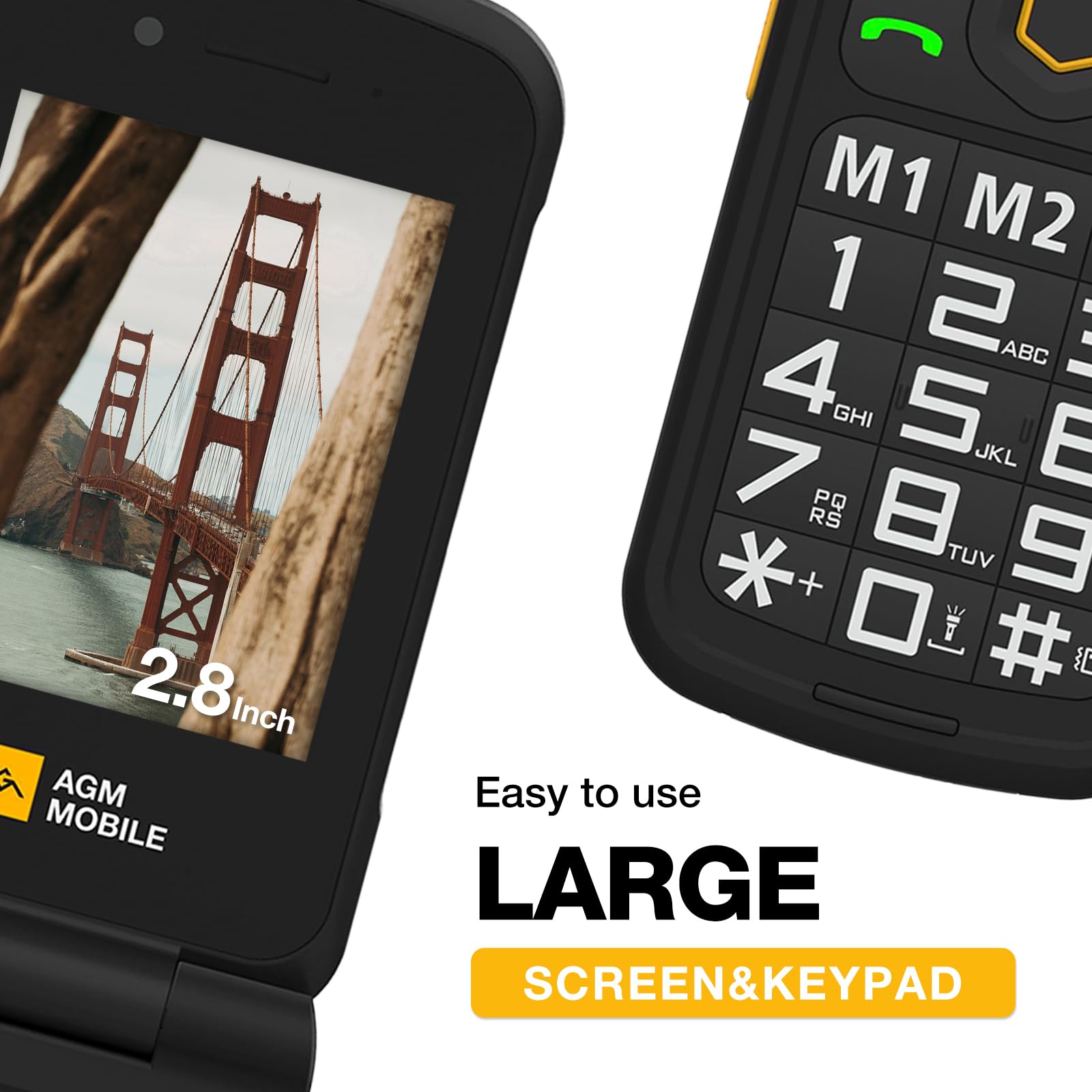 AGM M8 Rugged Flip Phone - 4G LTE Basic Cell Phone | Waterproof & Drop-Proof | SOS Side Key & Speed Dial | 104dB Loud Speaker | Large Keypad & Fonts | Dual SIM | T-Mobile Compatible | Perfect for Outdoor Adventures & Emergency Use
