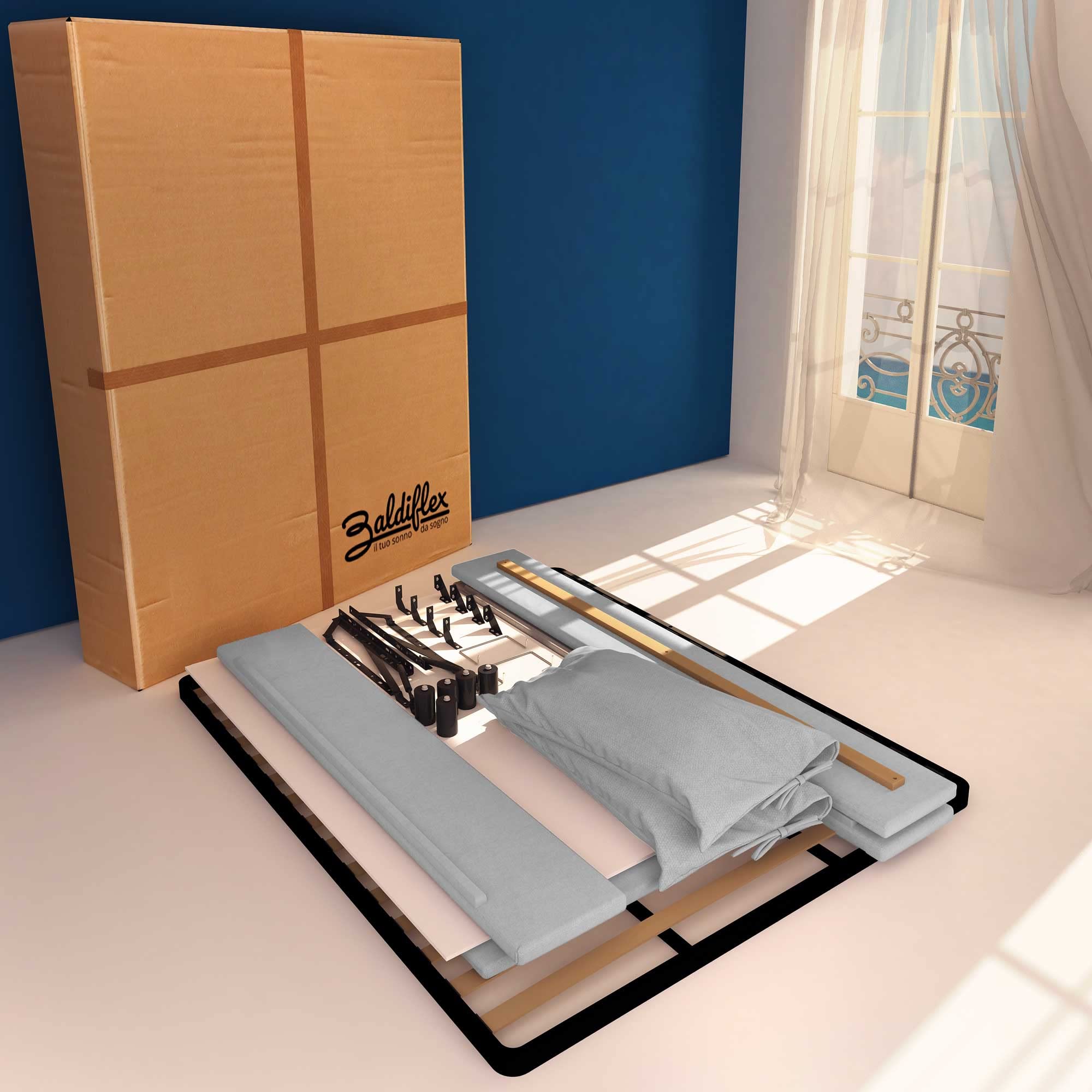 Baldiflex Single Bed with Storage - Licia Soft Synthetic Leather Upholstery, Slatted Base for Single Mattresses, 160 x 190 cm, Padded Headboard, Light Gray - Perfect for Small Bedrooms, Guest Rooms & Studio Apartments