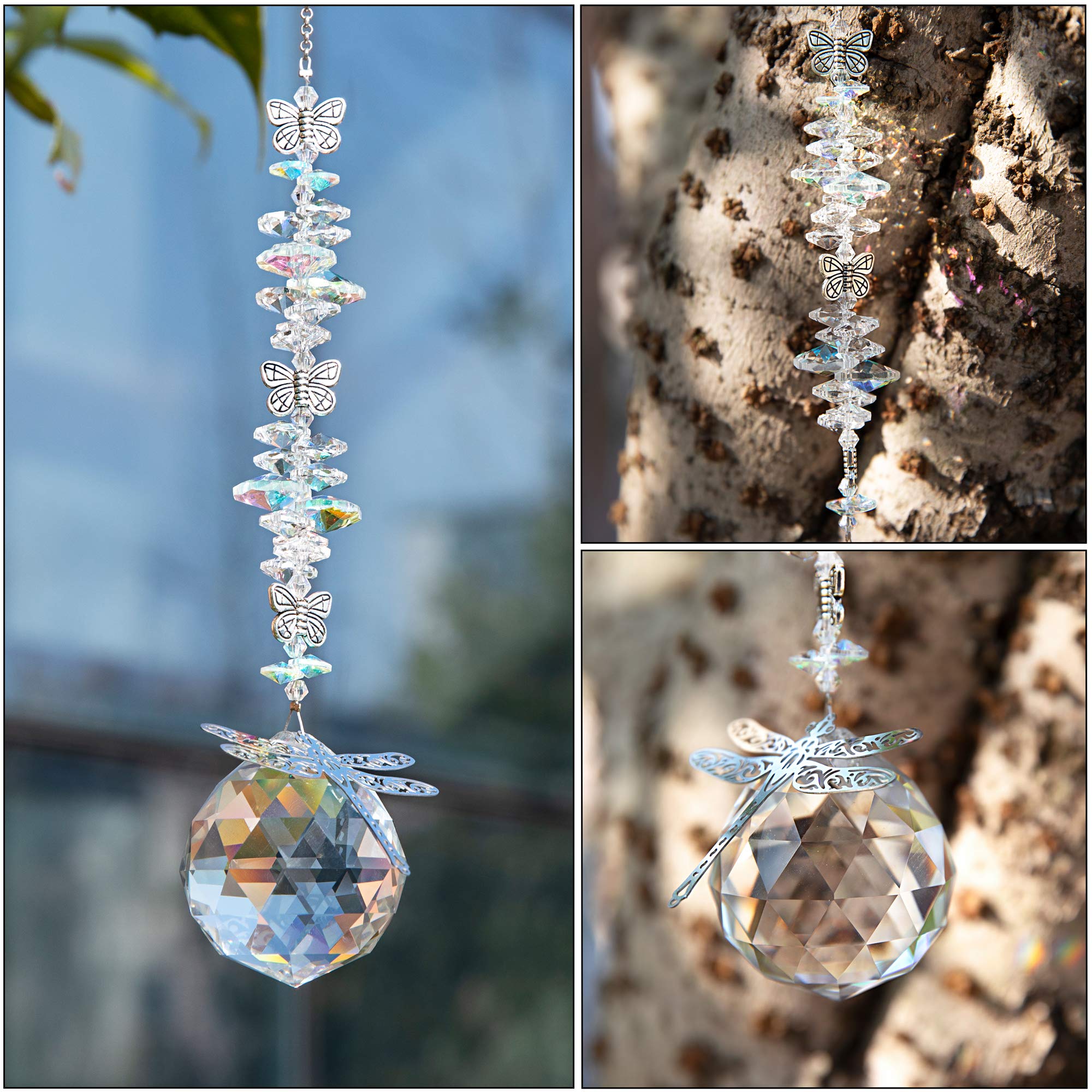 **Handmade Crystal Sun Catchers for Windows - Butterfly & Dragonfly Decor, Rainbow Prism Suncatcher for Garden & Home - Perfect for Living Room, Bedroom, or Outdoor Spaces**