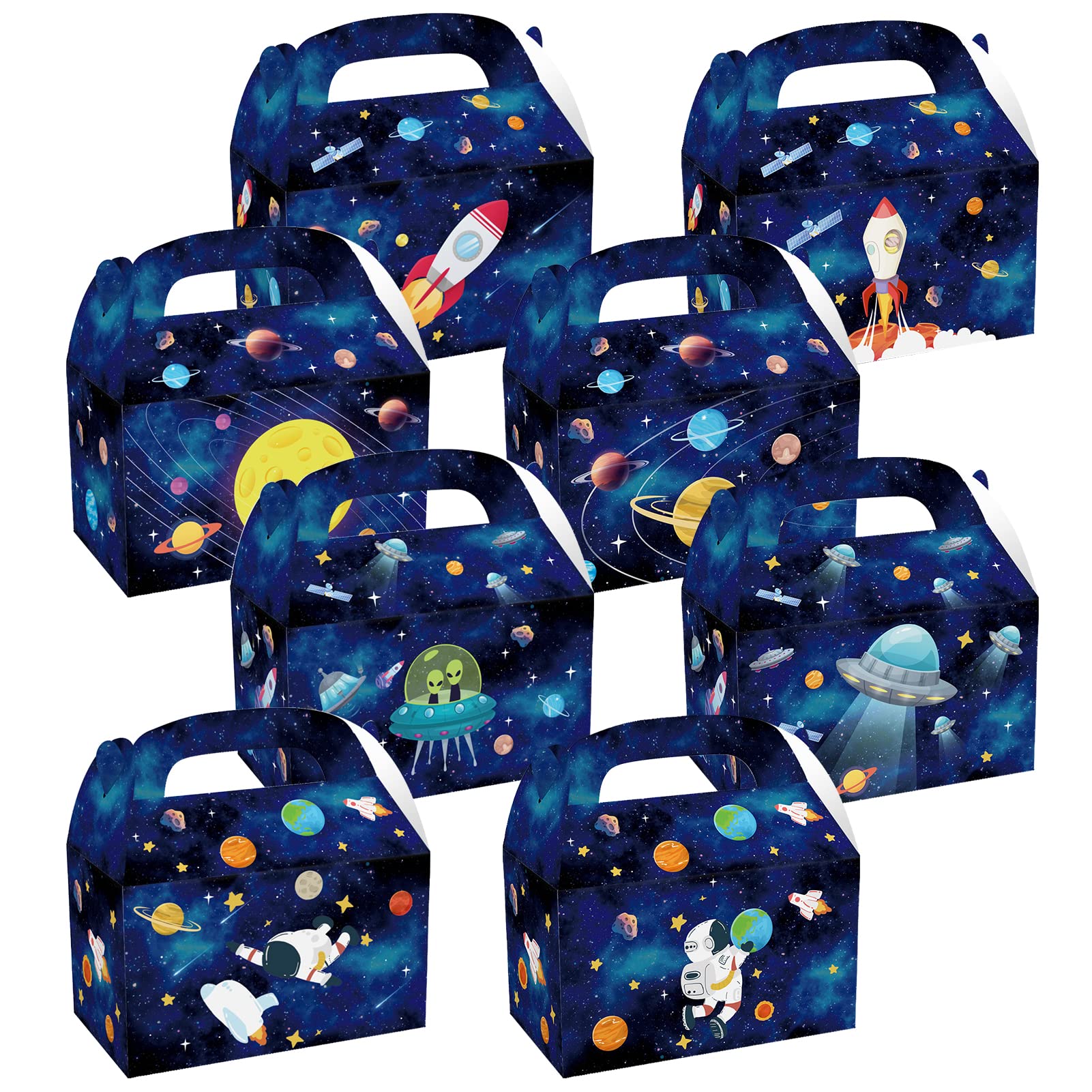 CIEOVO 24 Pack Outer Space Party Favor Boxes - Galaxy Themed Candy Treat Gift Boxes for Kids Birthday, Baby Shower & Classroom Rewards | Eco-Friendly Recycled Party Supplies for Space Theme Decorations