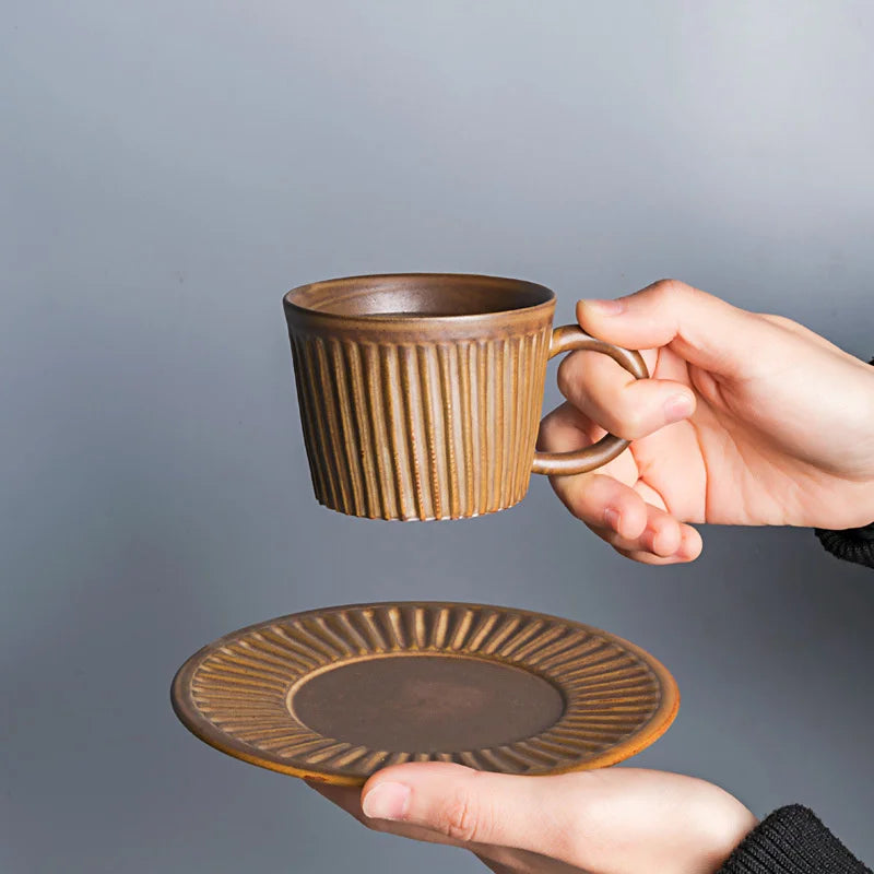Premium Ridgeway Artisan Ceramic Coffee Cup & Saucer Set - Handcrafted Porcelain Tea Cup for Espresso, Latte & Cappuccino - Perfect for Home, Office & Cafe Use