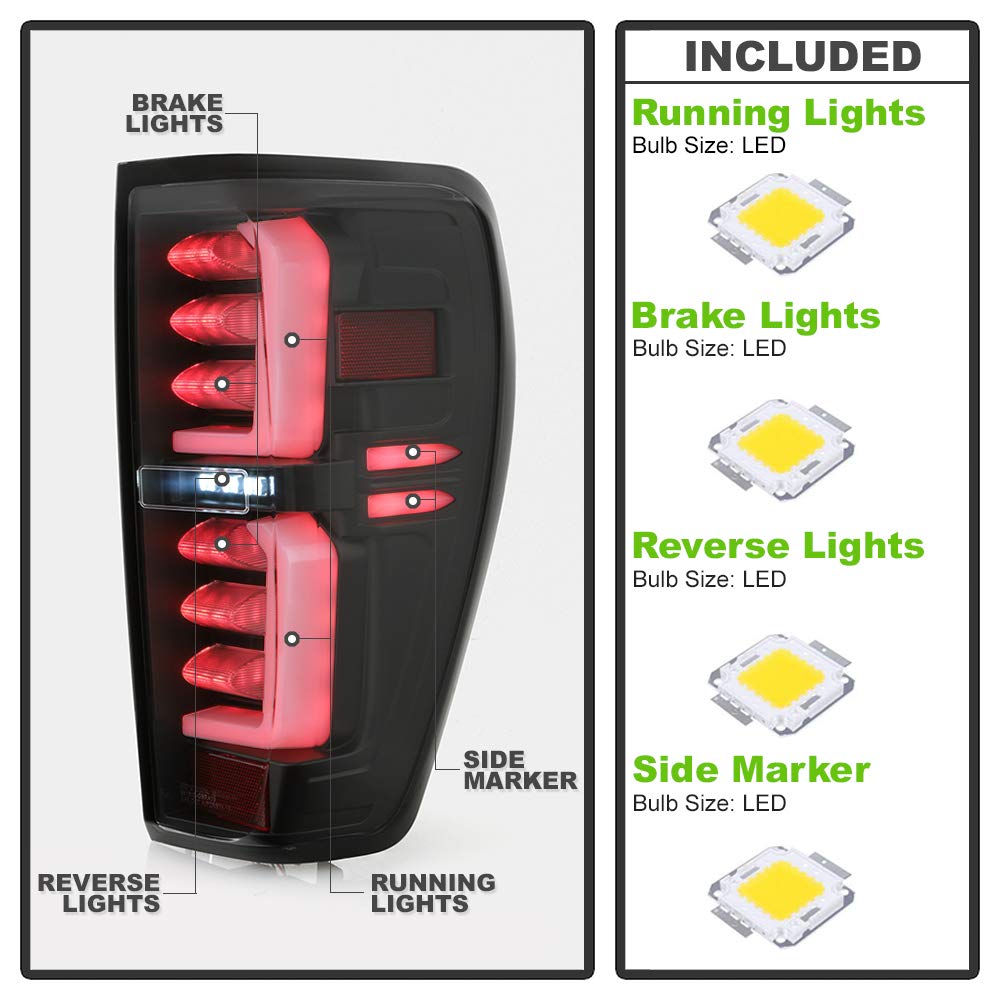 ACANII Black LED Tube Tail Lights Brake Lamps for 2019-2023 GMC Sierra 1500/2500HD/3500HD - Left & Right Pair - Durable & Bright Replacement for Enhanced Night Driving Safety