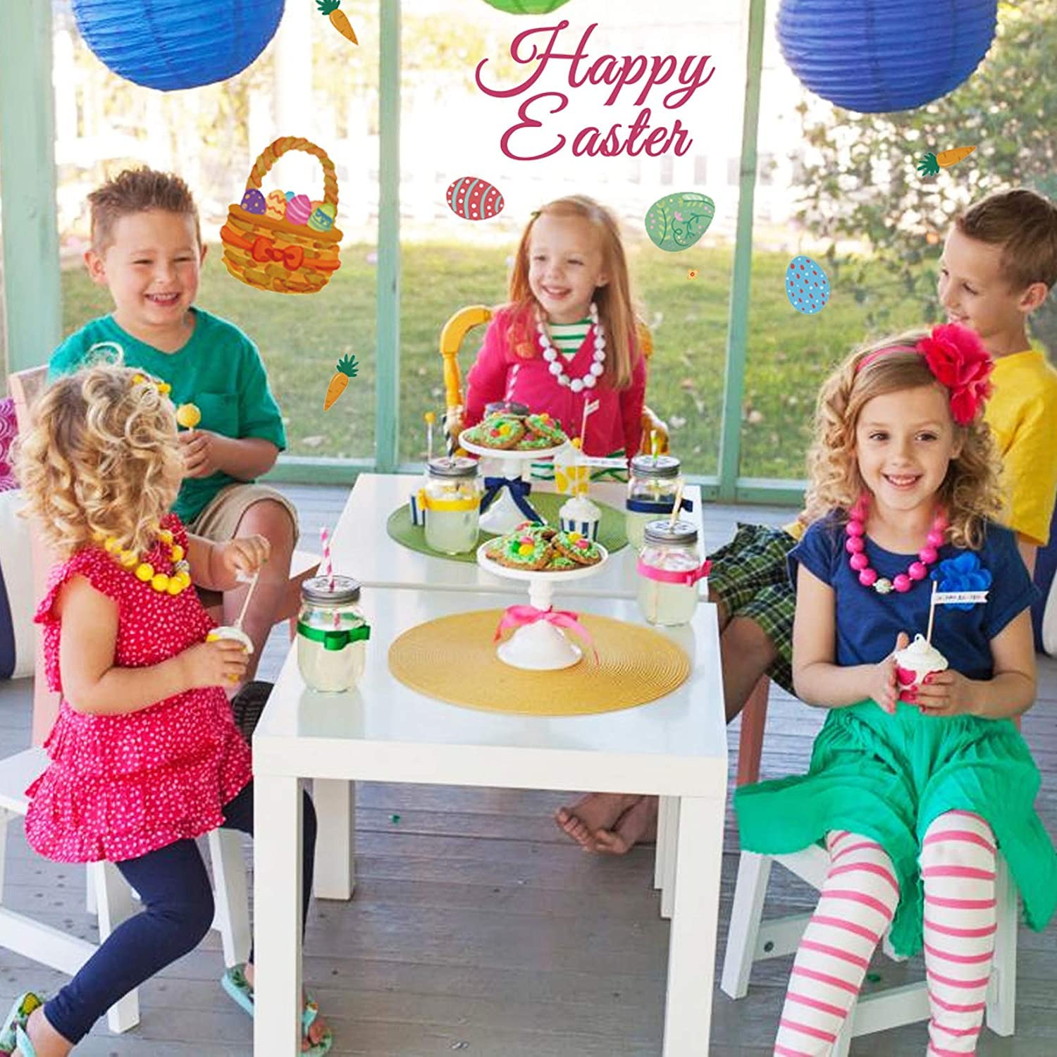 121Pcs Easter Window Clings Decorations - Bunny, Radish & Egg Holiday Decals for Glass Windows - 2025 Easter Party Supplies for Home, Office & Classroom Decor