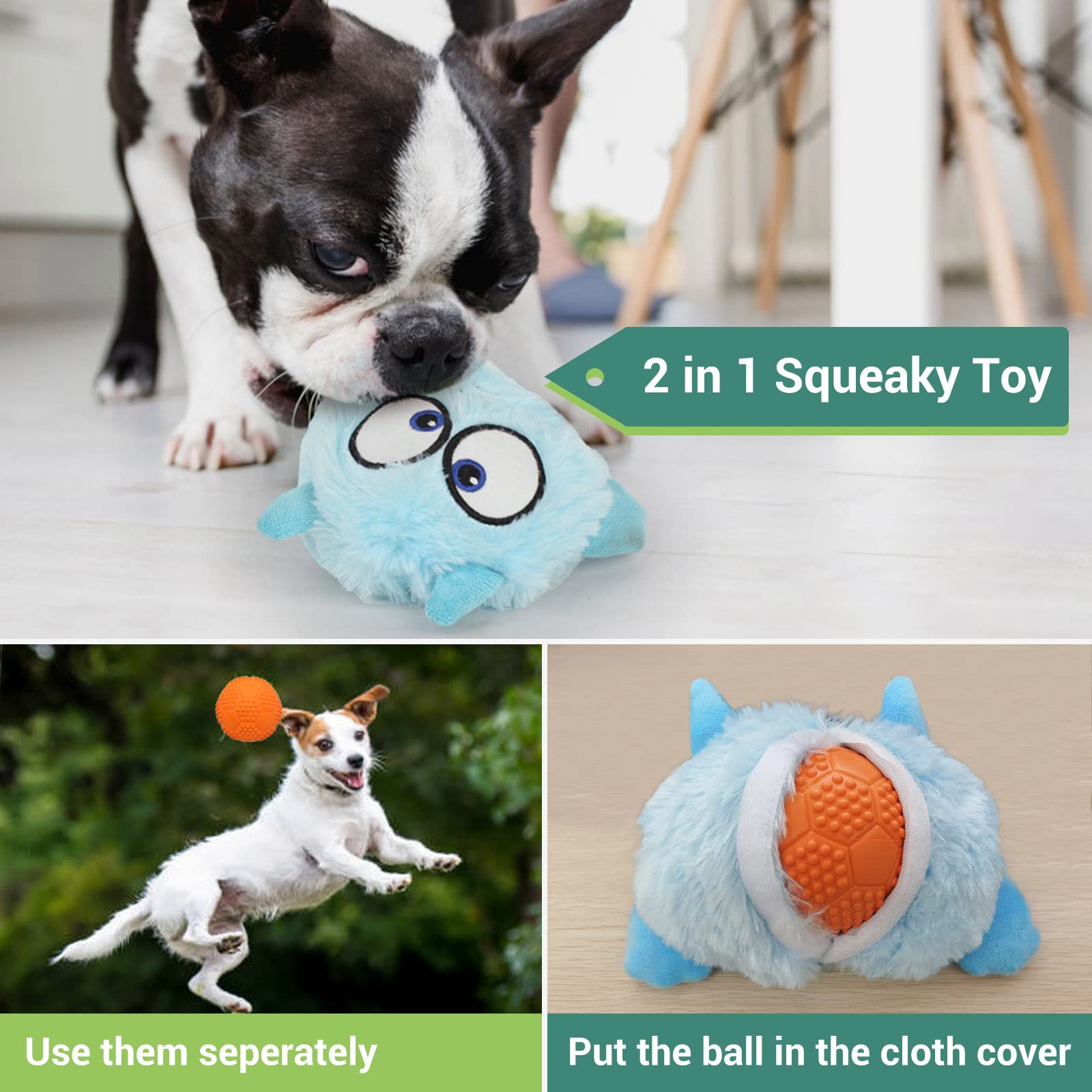 2-in-1 Interactive Dog Toys with Squeaky Plush & Balls - Fun Halloween & Christmas Pet Gifts for Small, Medium & Large Dogs (Blue Monster Design) - Perfect for Indoor Play, Training & Bonding Time