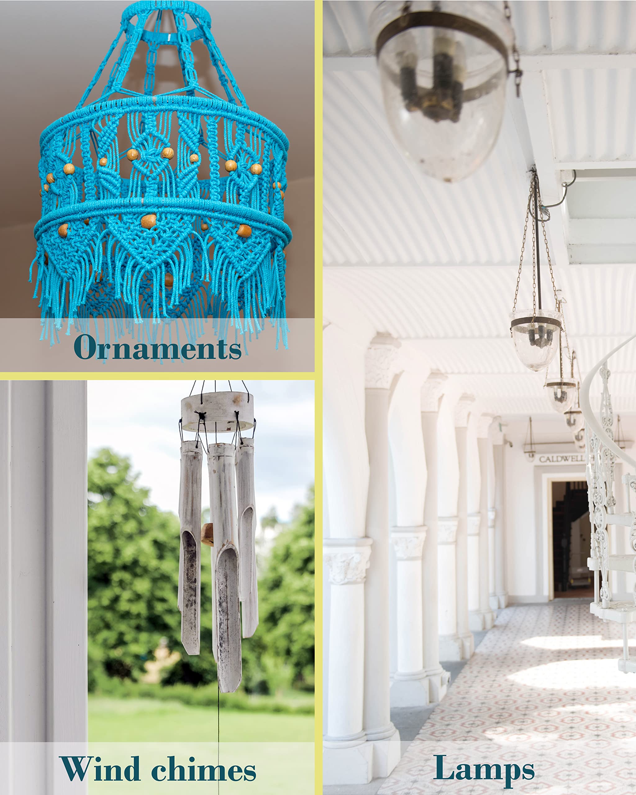 NACETURE 3-Pack Black Metal Ceiling Hooks for Hanging Plants, Lanterns & Wind Chimes - Heavy Duty Iron Plant Hanger Brackets with Chains - Perfect for Indoor & Outdoor Decoration