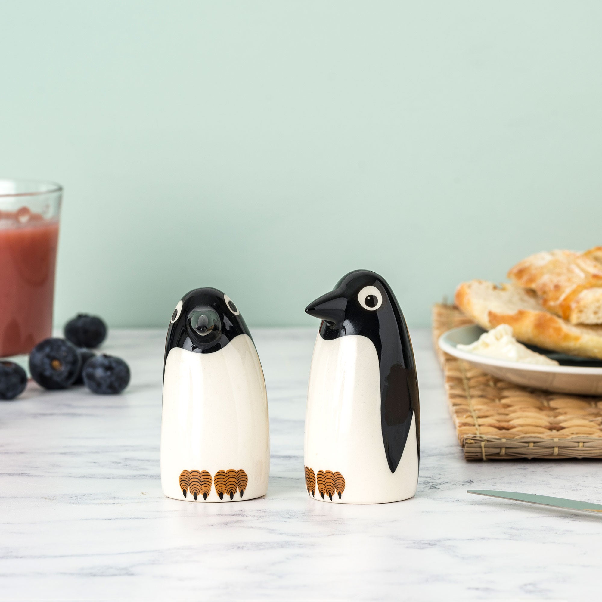 Handmade Ceramic Penguin Salt and Pepper Shakers Set - Cute Animal Kitchen Accessories for Dining Table Decor | Perfect Gift for Penguin Lovers & Home Chefs