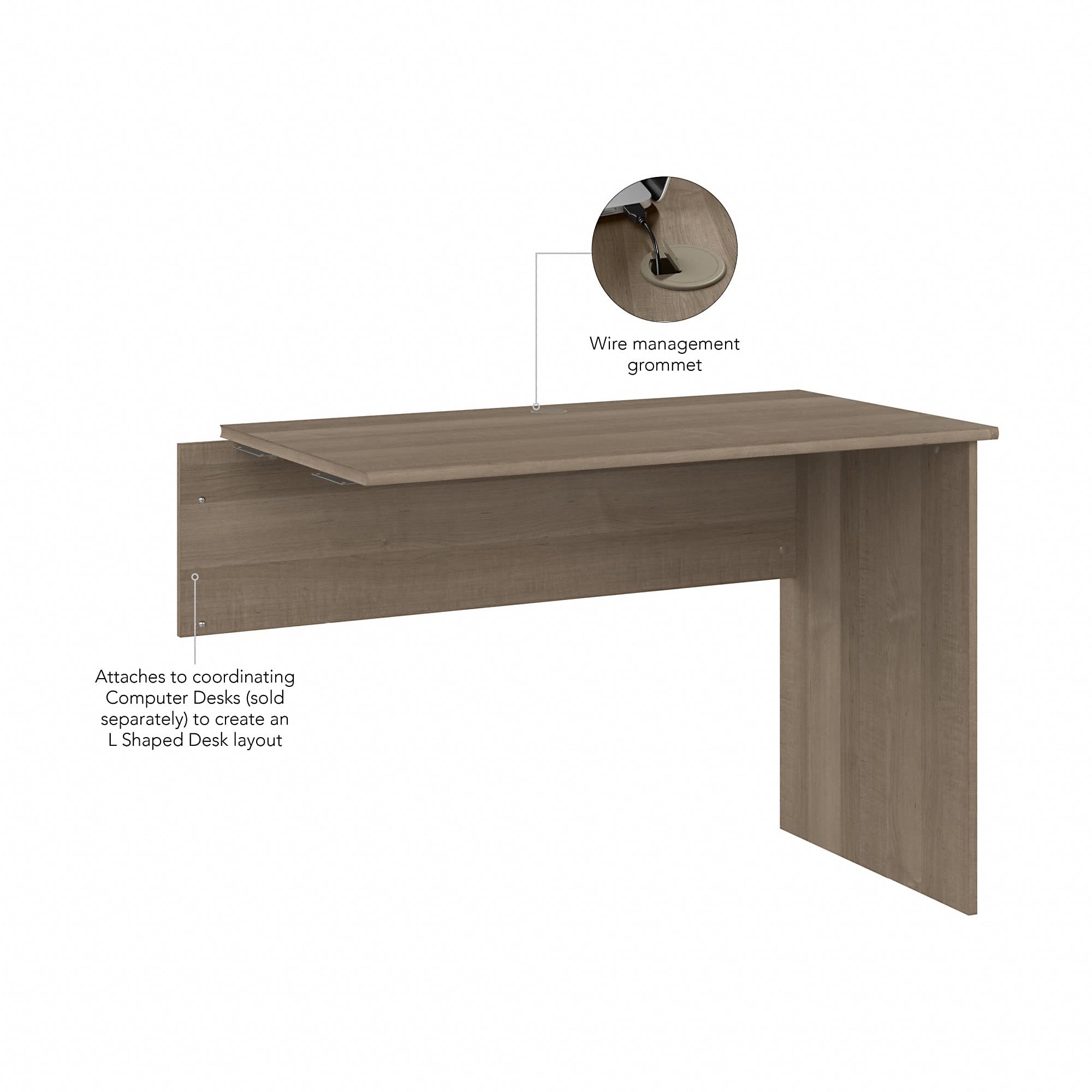 Bush Furniture Cabot 42W L-Shaped Computer Desk with Return in Ash Gray - Perfect for Home Office, Gaming Setup & Small Workspace