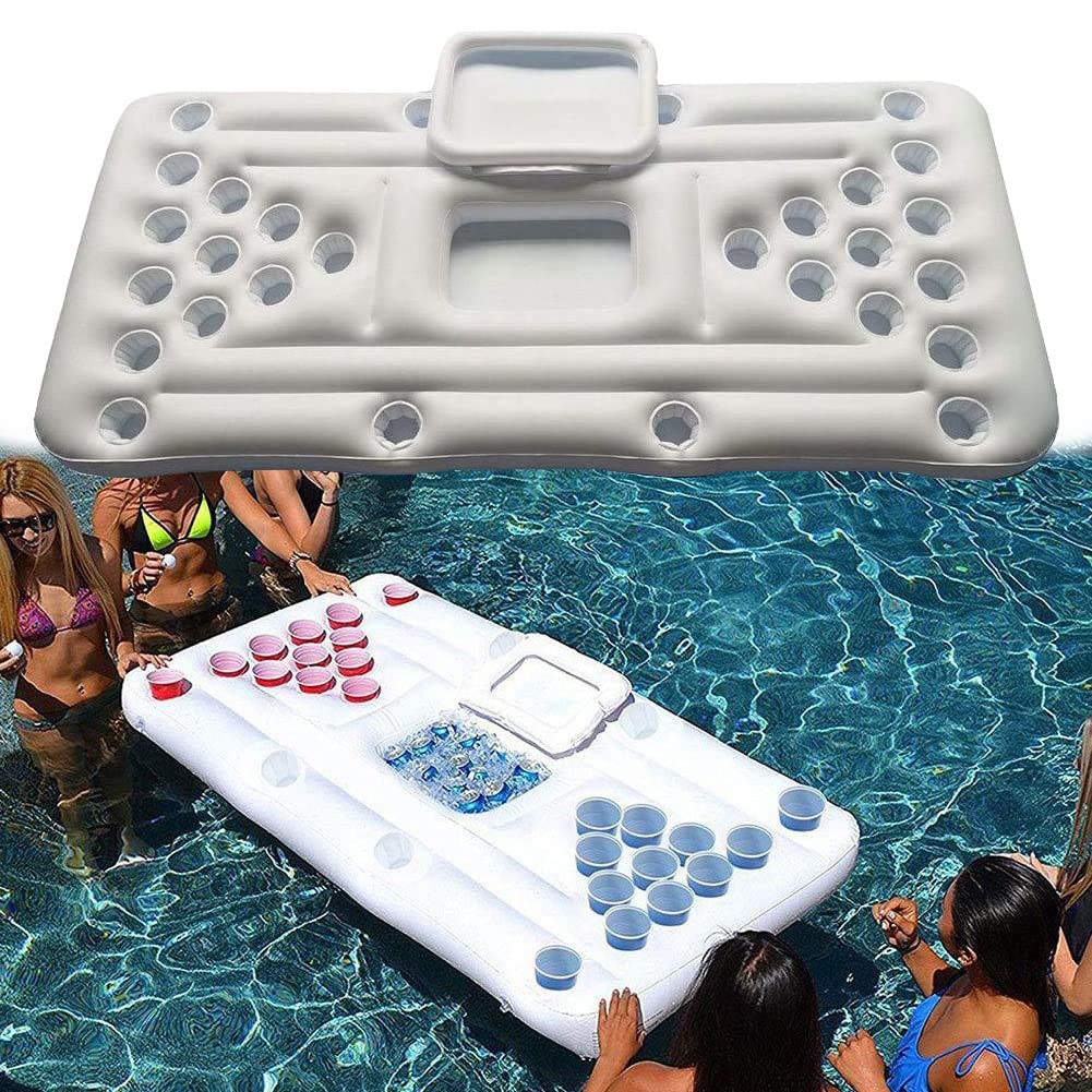 **Inflatable Pool Lounger with Built-in Drink Cooler & Beer Pong Table - Floating Lounge Raft for Adults, Summer Pool Parties, Beach Gatherings & Backyard Games**