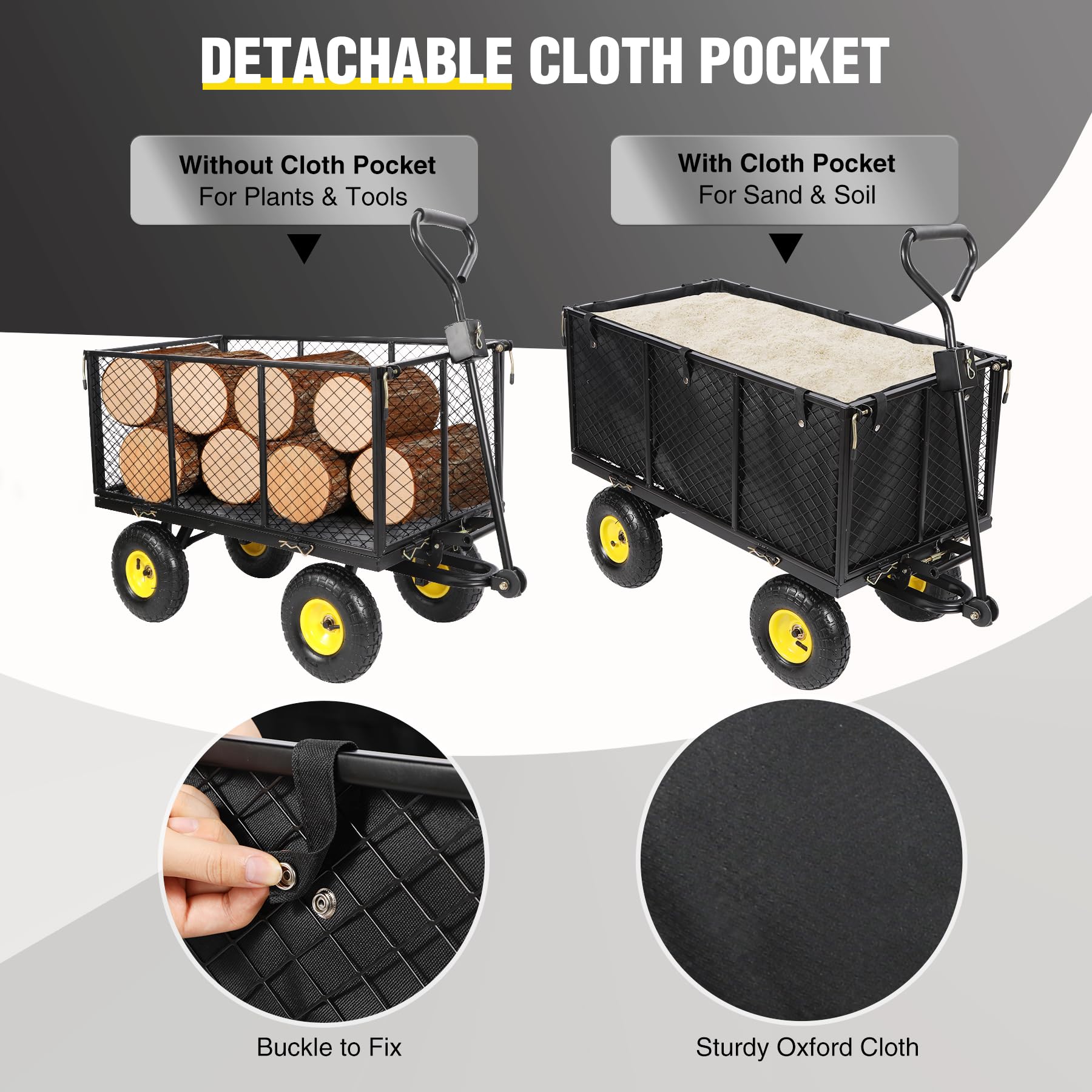 REDCAMP 800lbs Capacity Heavy Duty Utility Garden Cart with Removable Mesh Steel Sides & 10