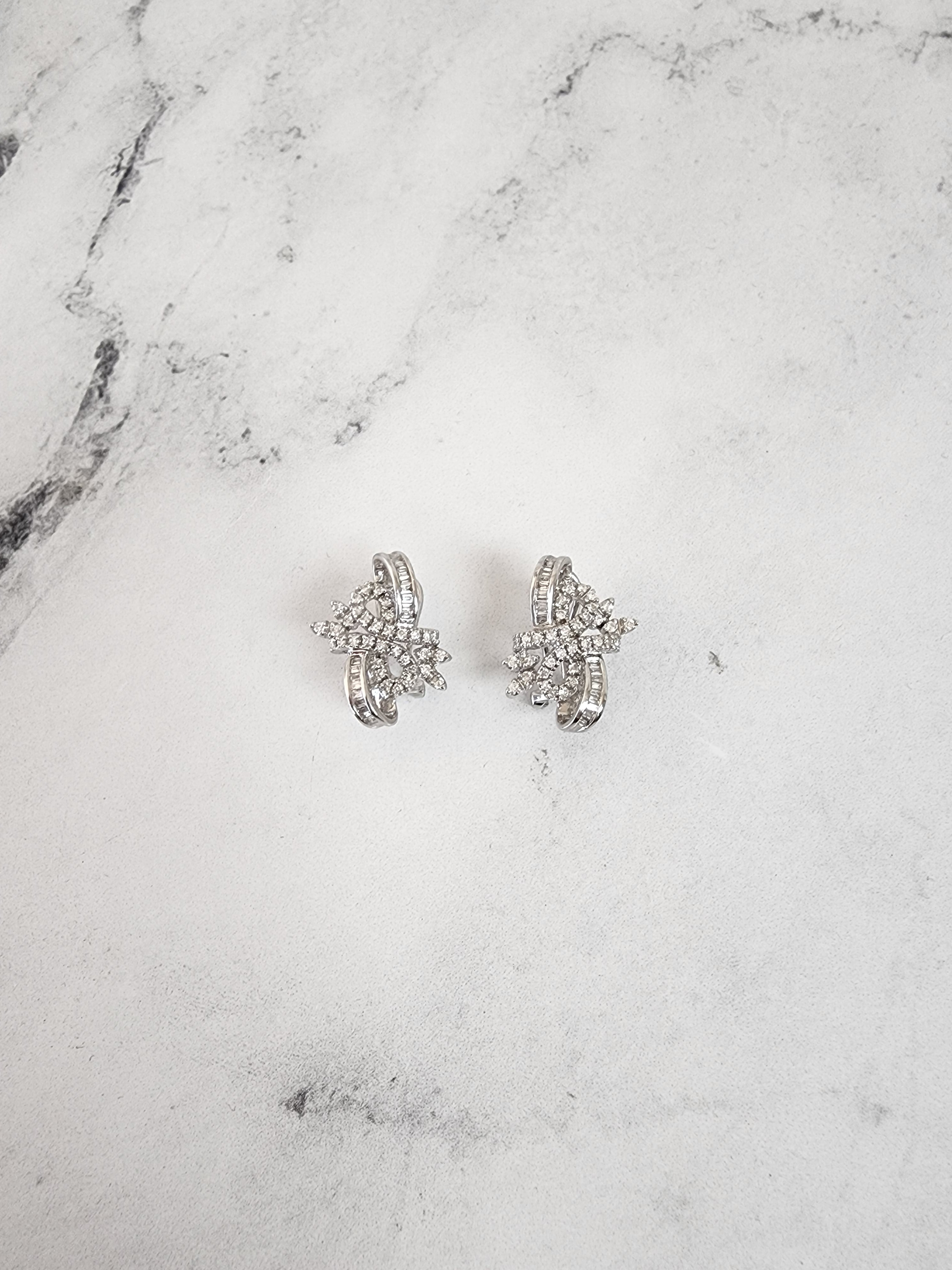 1 Carat Ribbon Style Diamond Stud Earrings - 14K White Gold Dangle Earrings for Women - Perfect Gift for Anniversary, Wedding & Special Occasions