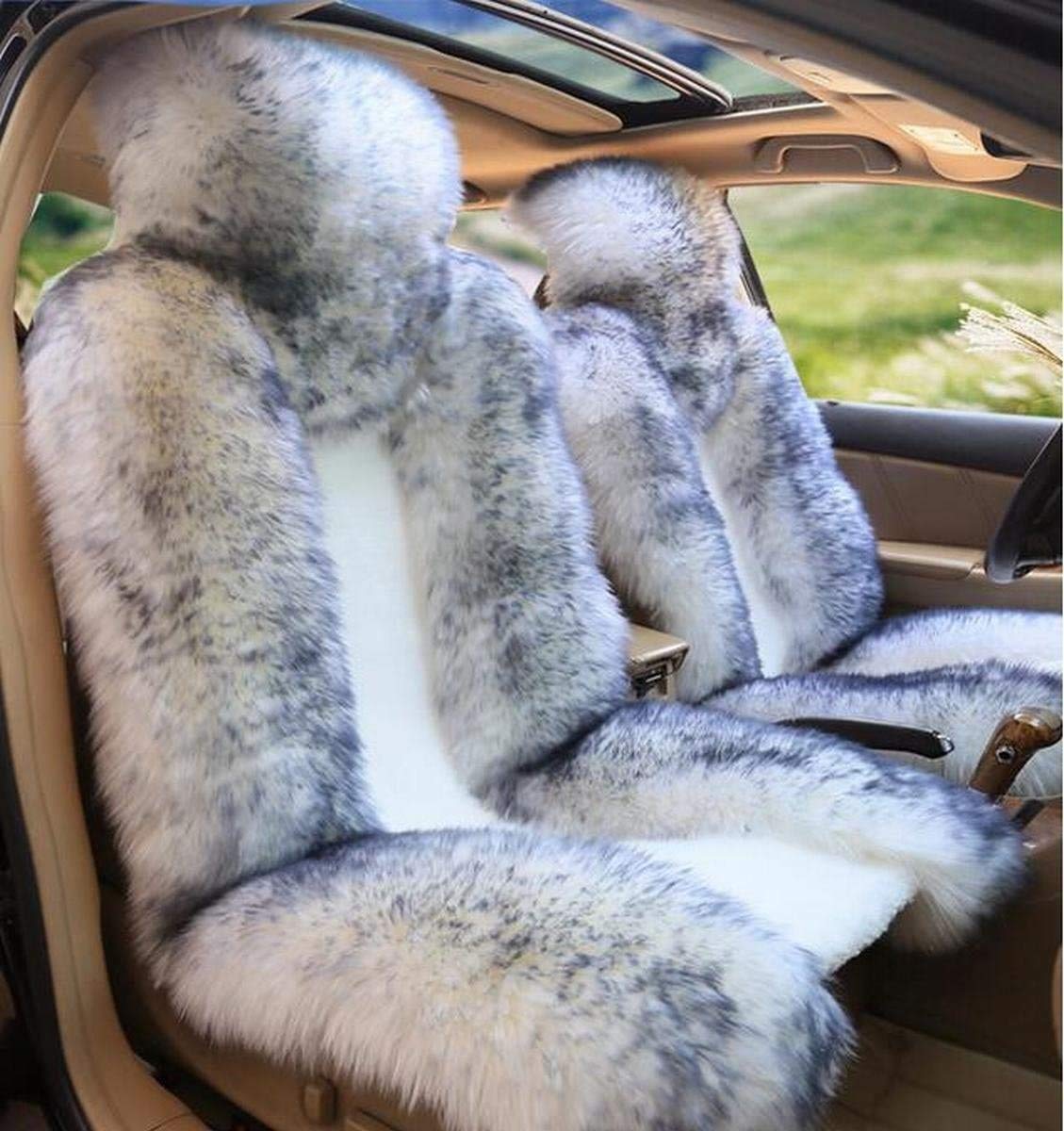 Premium OKAYDA Genuine Australian Sheepskin Car Seat Cover - High & Low Wool Luxury Design for Cars, Trucks, SUVs & Vans (1-Piece, Grey Tips Wool) - Ultimate Comfort for Road Trips & Daily Commutes