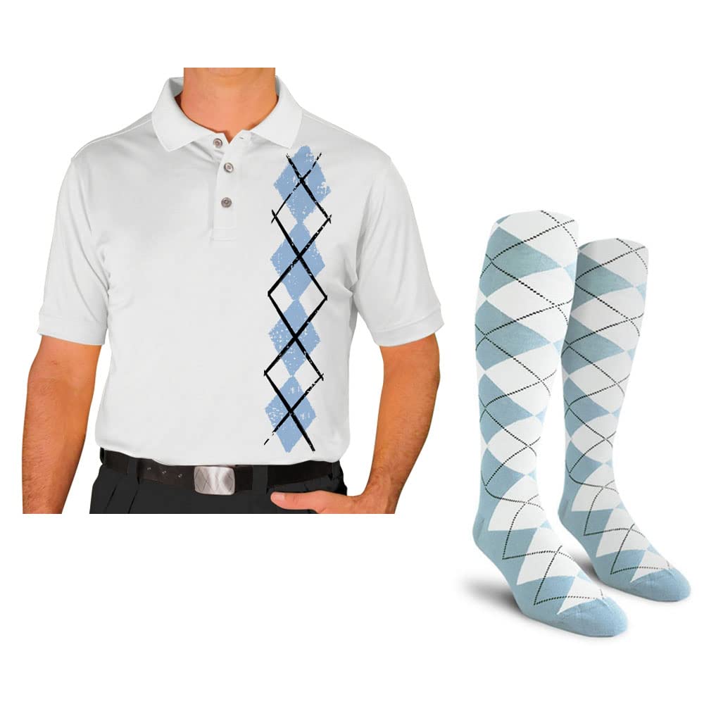 Men's Argyle Pattern Golf Polo Shirt with Matching Socks - Comfortable & Stylish for Golf, Office & Casual Wear