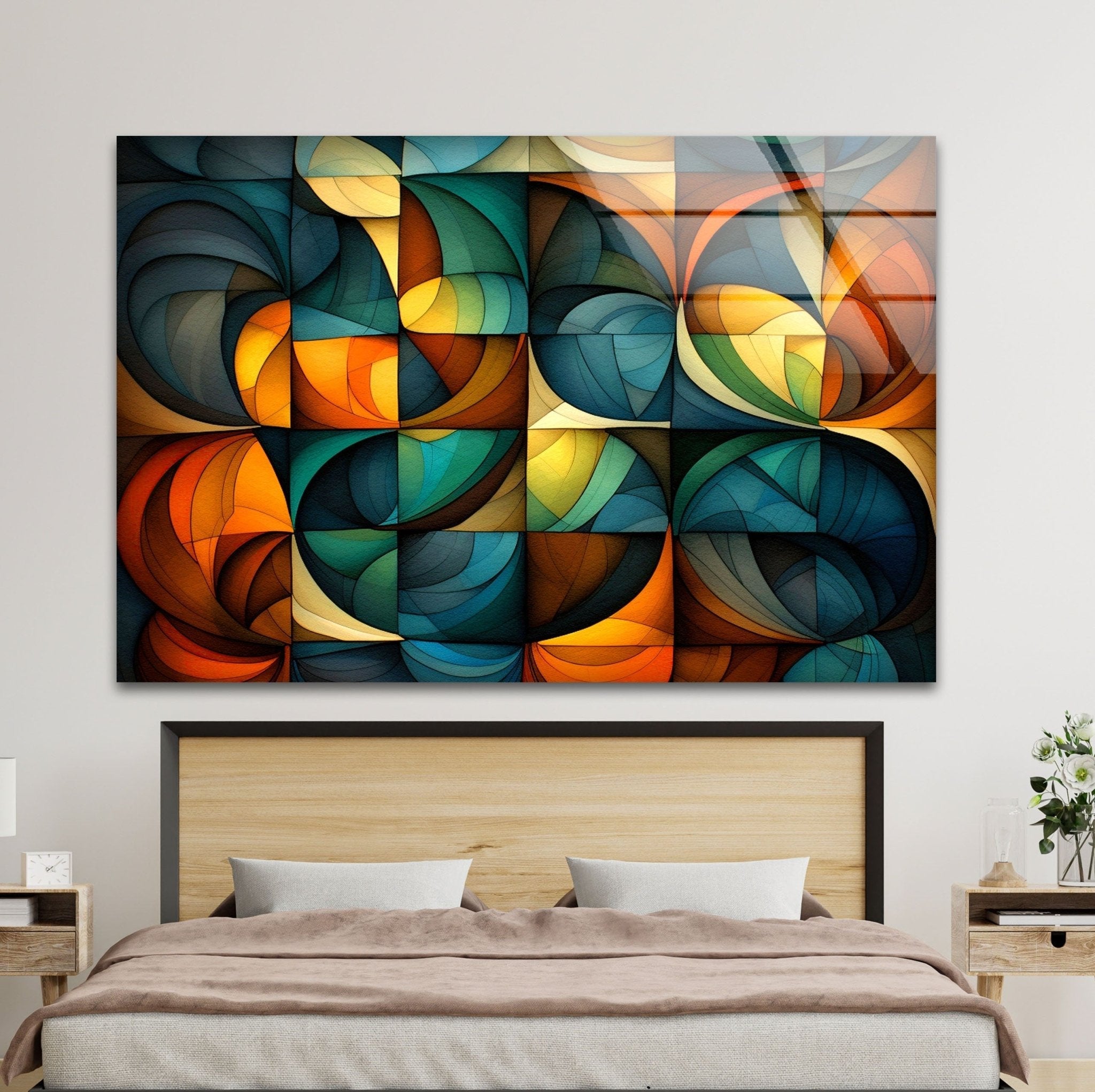 Modern Abstract Glass Wall Art - Handcrafted Contemporary Home Decor for Living Room, Bedroom & Office - Unique 3D Glass Panel Artwork