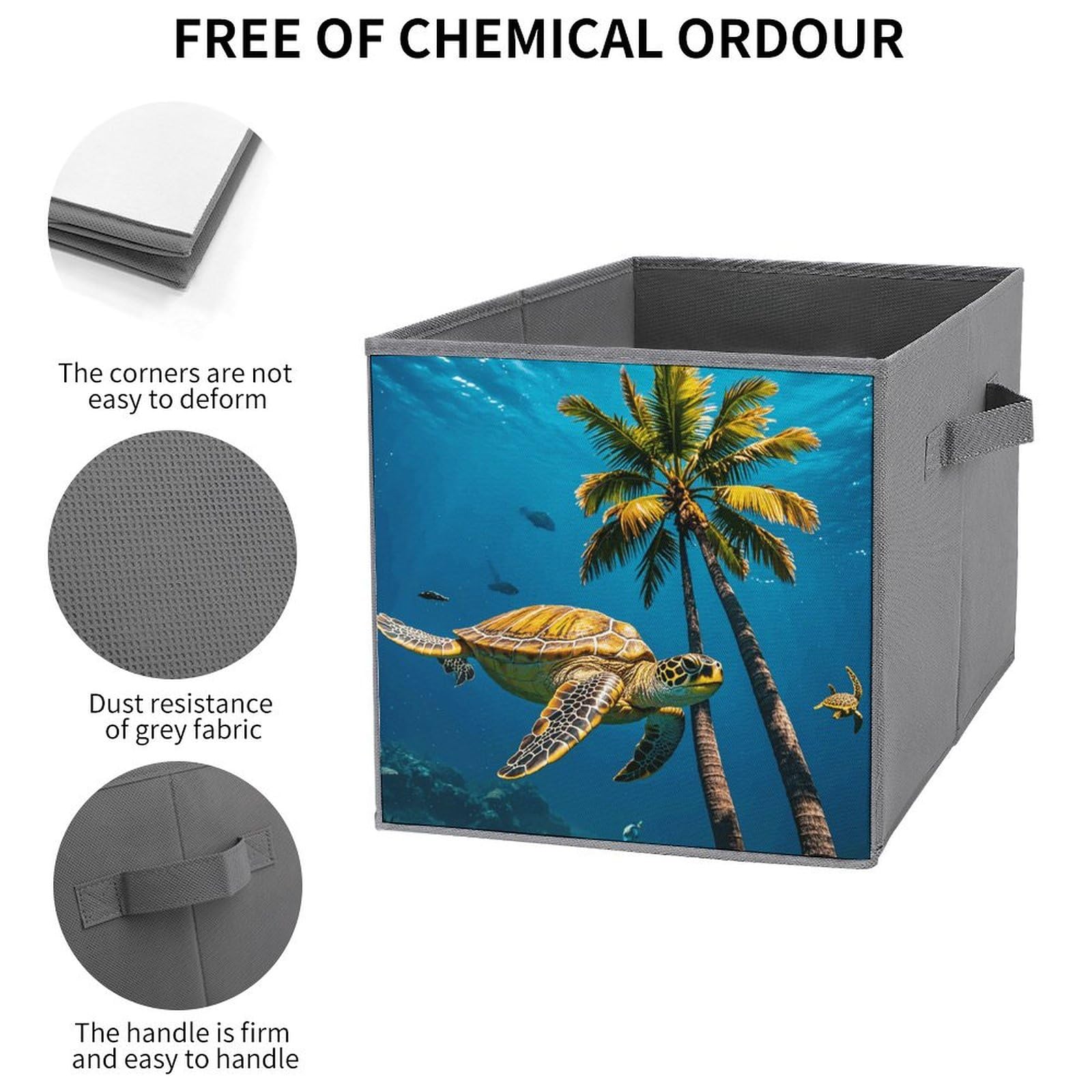 6-Piece Collapsible Storage Bins with Handles - Tropical Palm Trees & Sea Turtles Underwater Print - Multi-Functional Organizing Boxes for Home, Closet, Bathroom & Office Storage Solutions