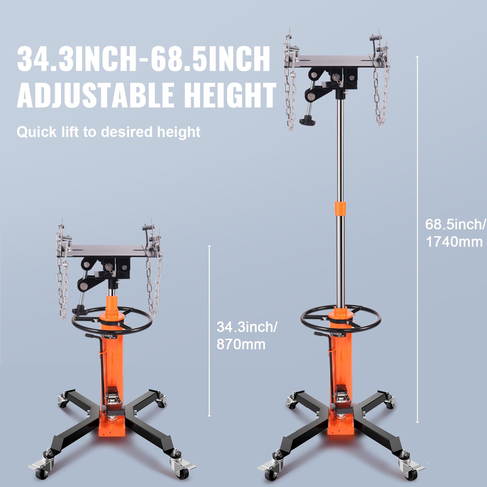VEVOR 1322 lbs Hydraulic Transmission Jack - 3/5 Ton Capacity, 34.3