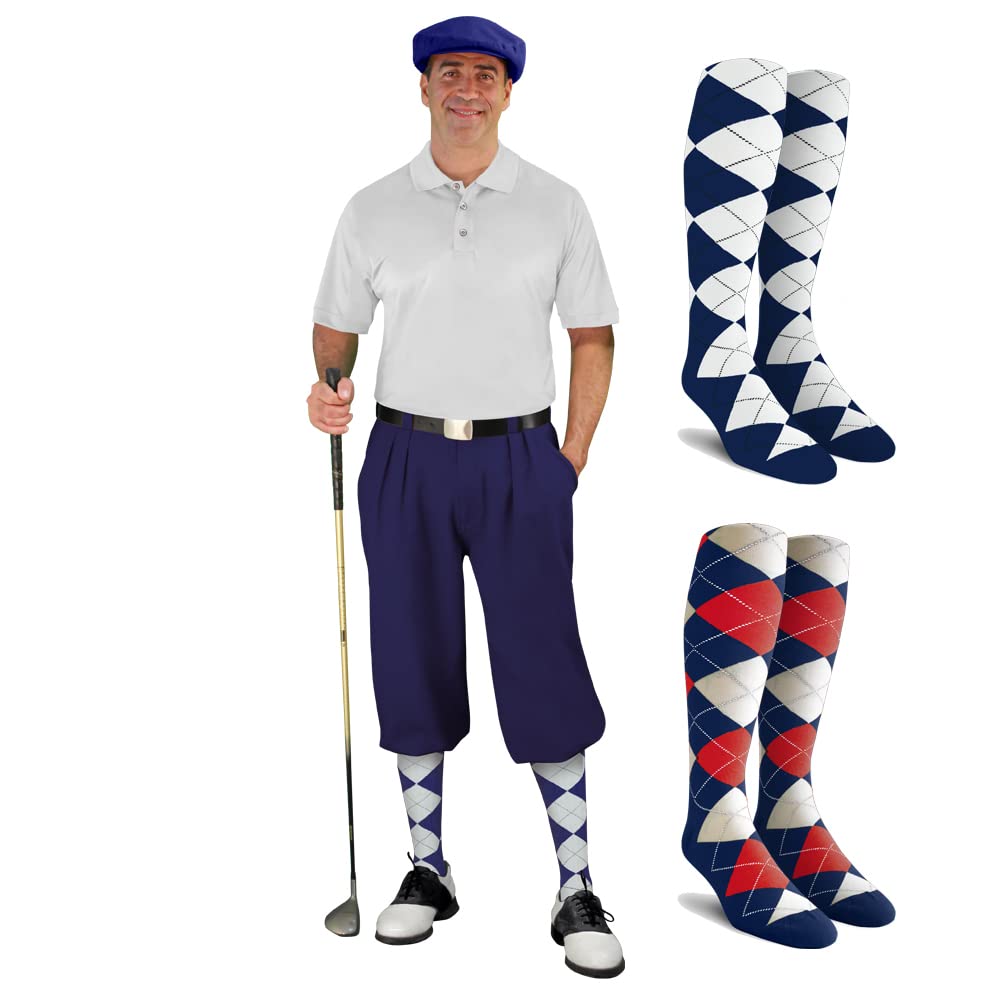 **Men's Stylish Golf Outfit Set – Matching Knickers, Cap & 2 Over-The-Calf Socks – Navy Blue – Perfect for Golf Tournaments & Casual Wear**
