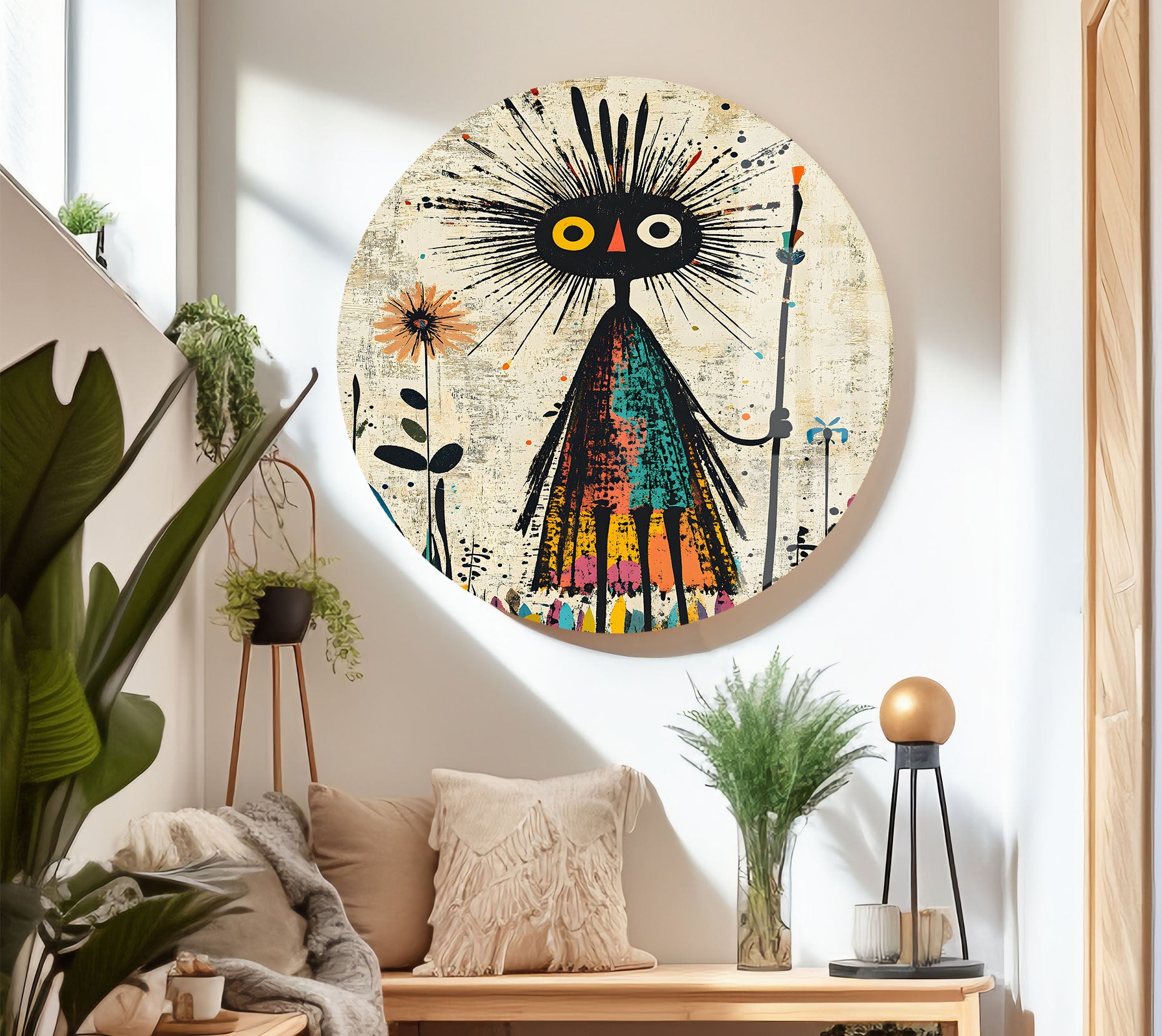 Hand-Painted African Tribal Figure Glass Wall Art - Unique Home Decor for Living Room, Bedroom & Office