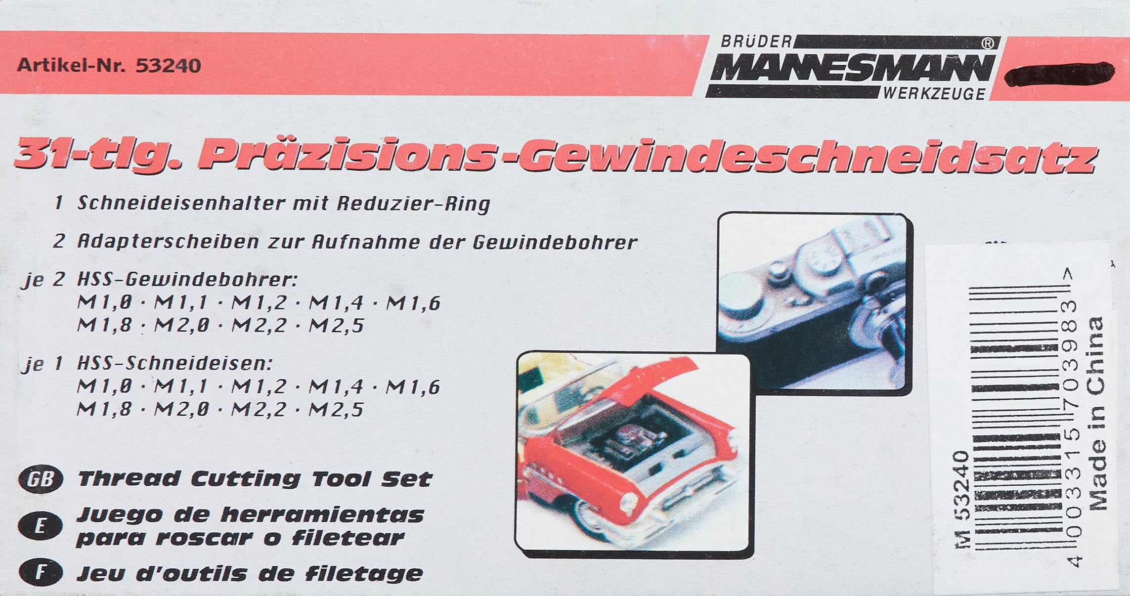 Brueder Mannesmann Tools M53240 Professional Thread-Cutting Set - 40-Piece High-Speed Steel Tap and Die Kit for Metalworking | Perfect for DIY Projects, Plumbing Repairs & Automotive Maintenance
