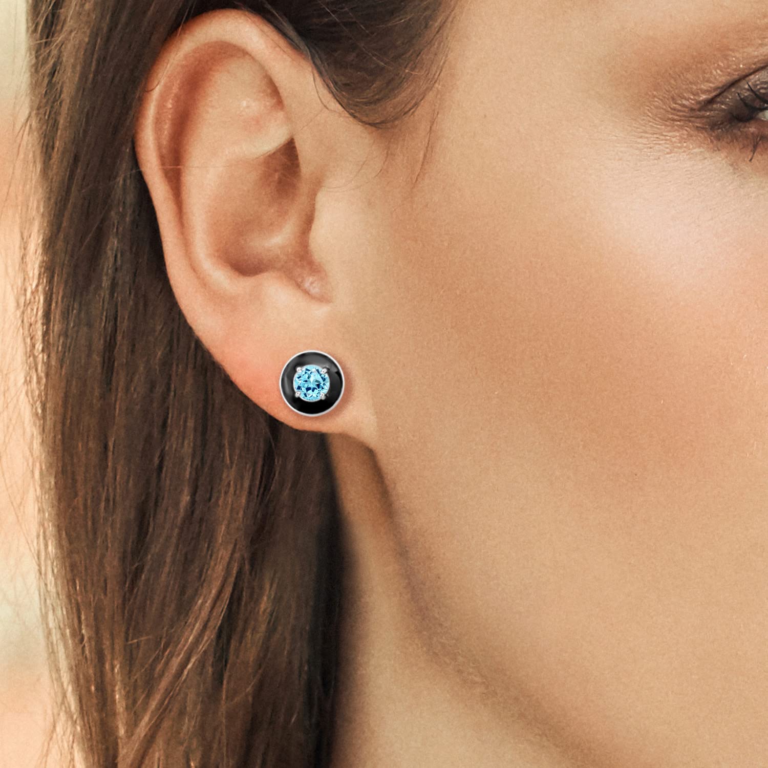 Gem Stone King 18K Gold Plated Sterling Silver 5MM Round Birthstone Stud Earrings with Black Enamel | Elegant Jewelry for Women & Men | Perfect Gift for Birthday, Anniversary & Special Occasions