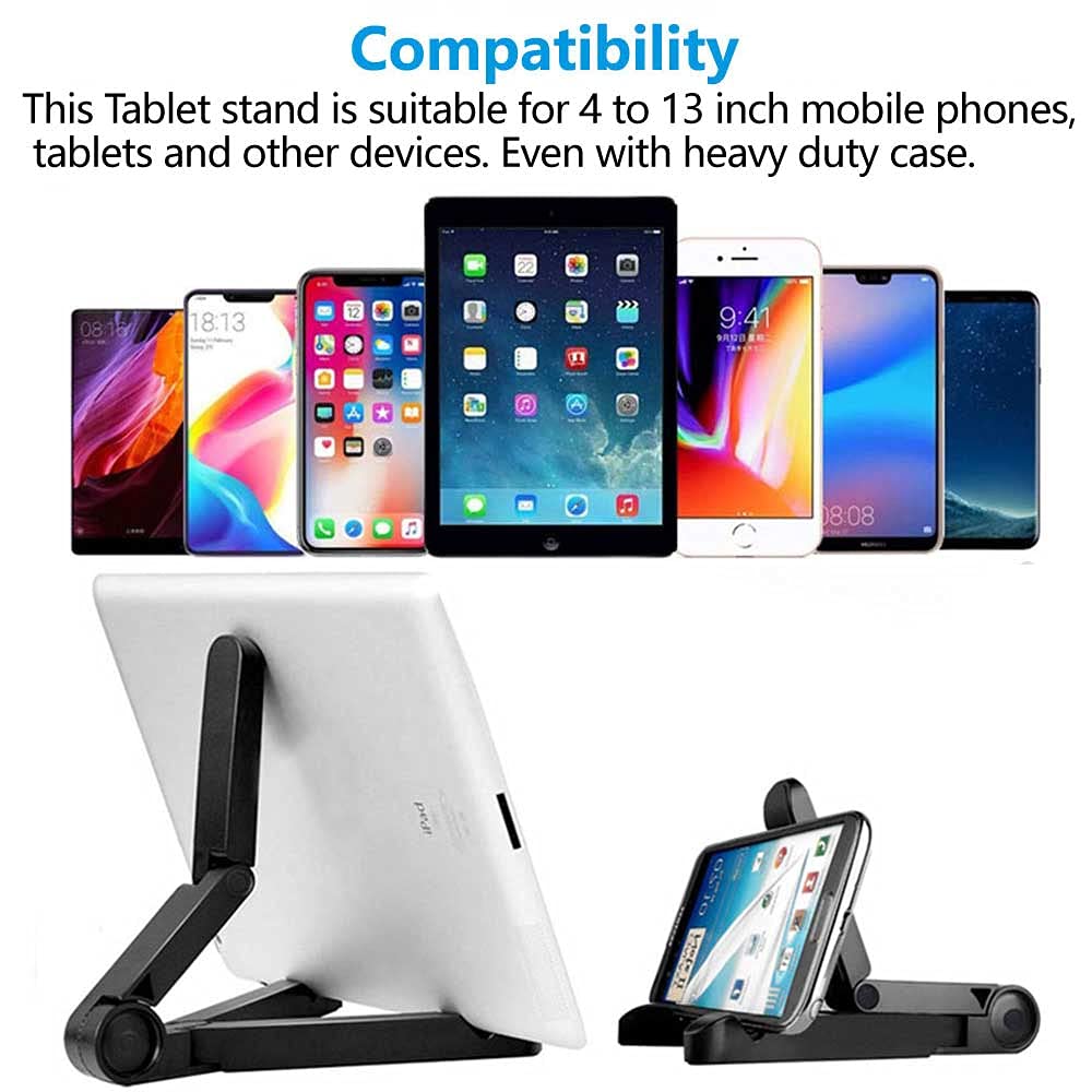 Adjustable Tablet Stand Holder for iPad, Samsung Galaxy, Kindle Fire - Portable Phone Desk Stand for iPhone 13/12/11 Pro Max - Perfect for Reading, Watching Movies & Video Calls at Home/Office/Travel