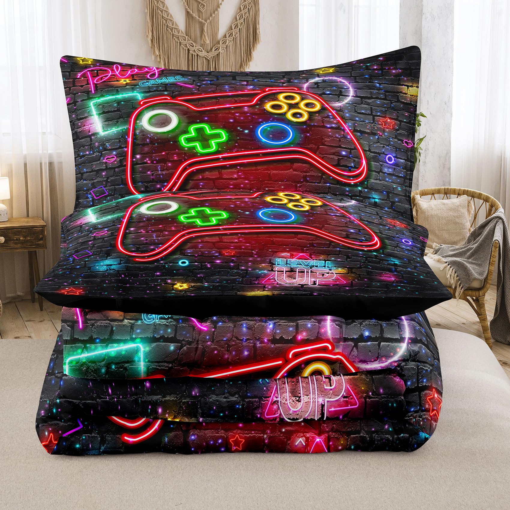 MWMWMW Gaming Comforter Set for Boys - Twin Size Bedding Set with Pillowcase | Soft & Durable Kids/Teens Comforter | Perfect for Gaming Rooms, Sleepovers & Teen Bedrooms